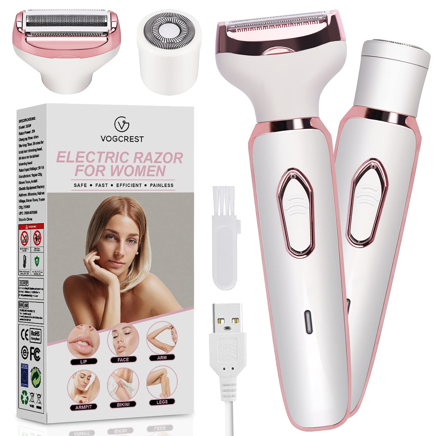 Electric Razor for Women, Hair Trimmer & Bikini Trimmer, Painless 2 in 1 Shaver, Rechargeable Cordless Hair Clipper