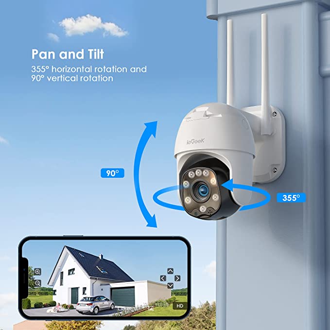 ieGeek 360° Security Camera Outdoor with Color Night Vision, Auto Tracking CCTV Camera Systems,Pan Tilt,1080P WiFi Wireless PTZ Home Wired Camera,Motion Detection,Voice Intercom,Phone/PC Remote Access