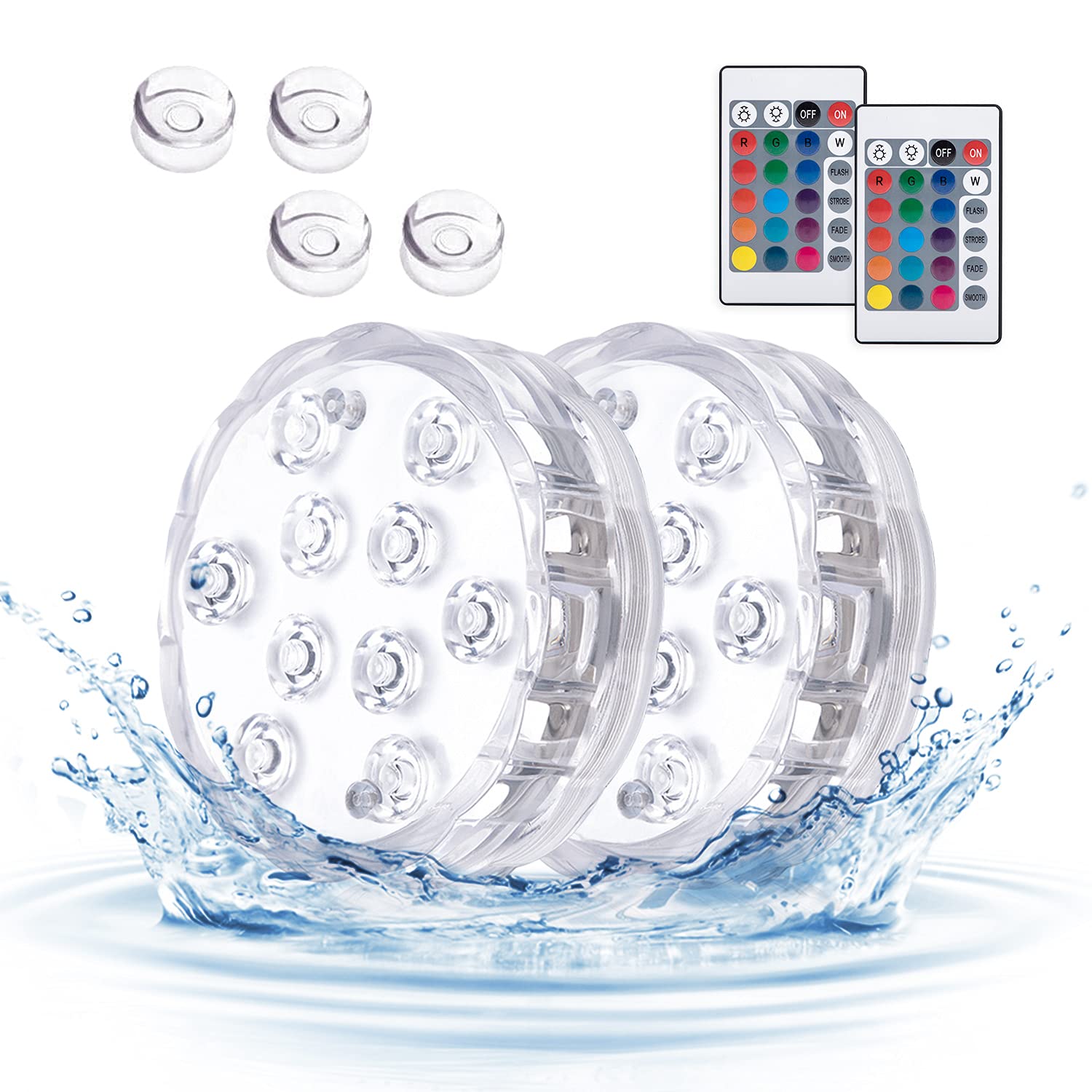 Hot Tub Lights Pool Lights Underwater with 10 LED Beads and 16 Colors, Waterproof Pond Lights with RF Remote and Suction Cups, Submersible LED Lights for Garden Pool Spa Aquarium Fish Tank Hot Tub