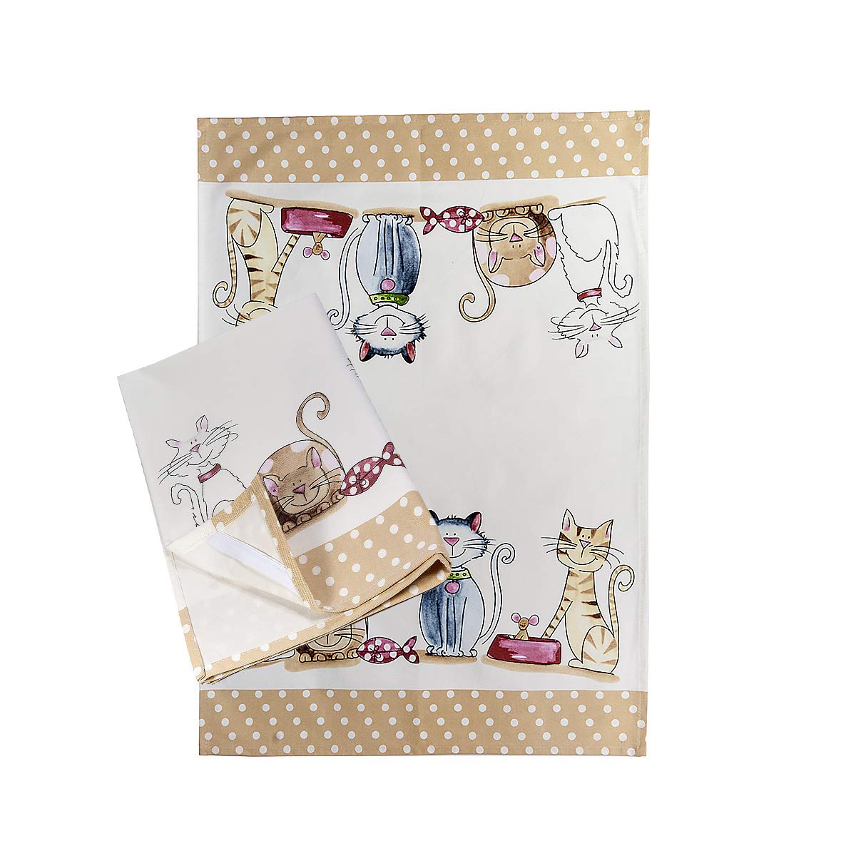 SPOTTED DOG GIFT COMPANY - Tea Towels, 100% Cotton, 50cm x 70cm, Pack of 2 Home Kitchen Towel with Hanging Loop, Cat Themed - Gift Women Men