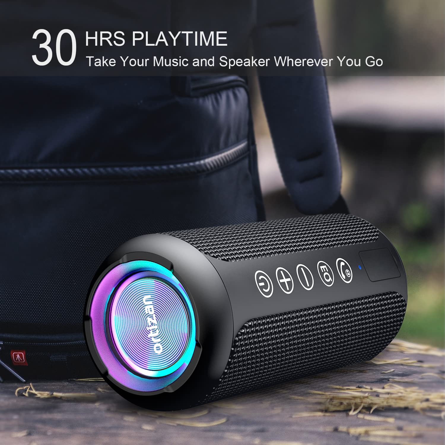 Ortizan Bluetooth Speaker, IPX7 Waterproof Portable Wireless Outdoor Speakers with LED Light, 24W Stereo Sound and 30H Playtime, 20 Meter Bluetooth Range, Mini Speakers, TF Card and AUX