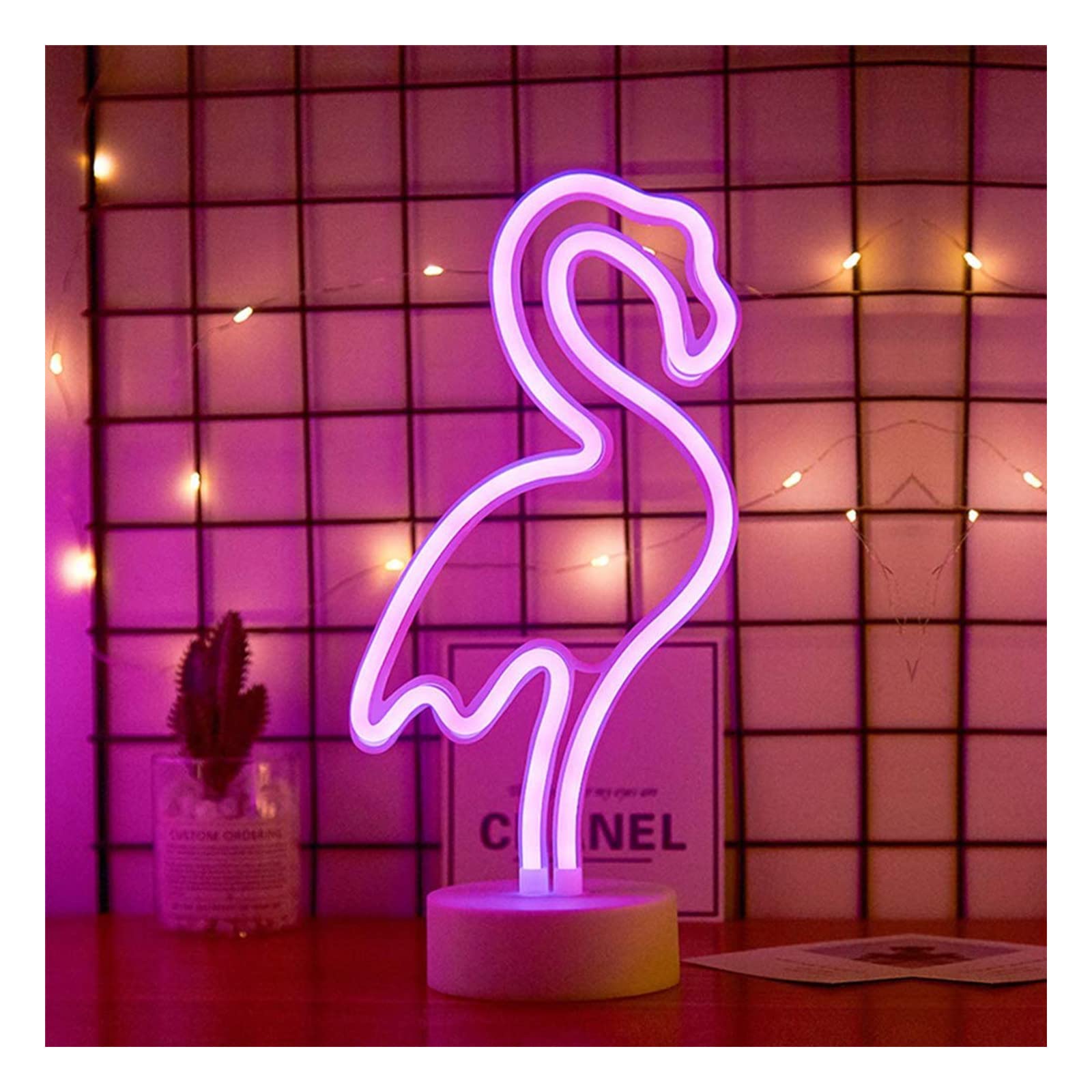 ENUOLI LED Flamingo Neon Light Signs Neon Signs Lamps Flamingo Neon Lights Room Decor Battery & USB Operation Night Lights with Pedestal Pink Neon Signs Light up Bar Bedroom Party Christmas