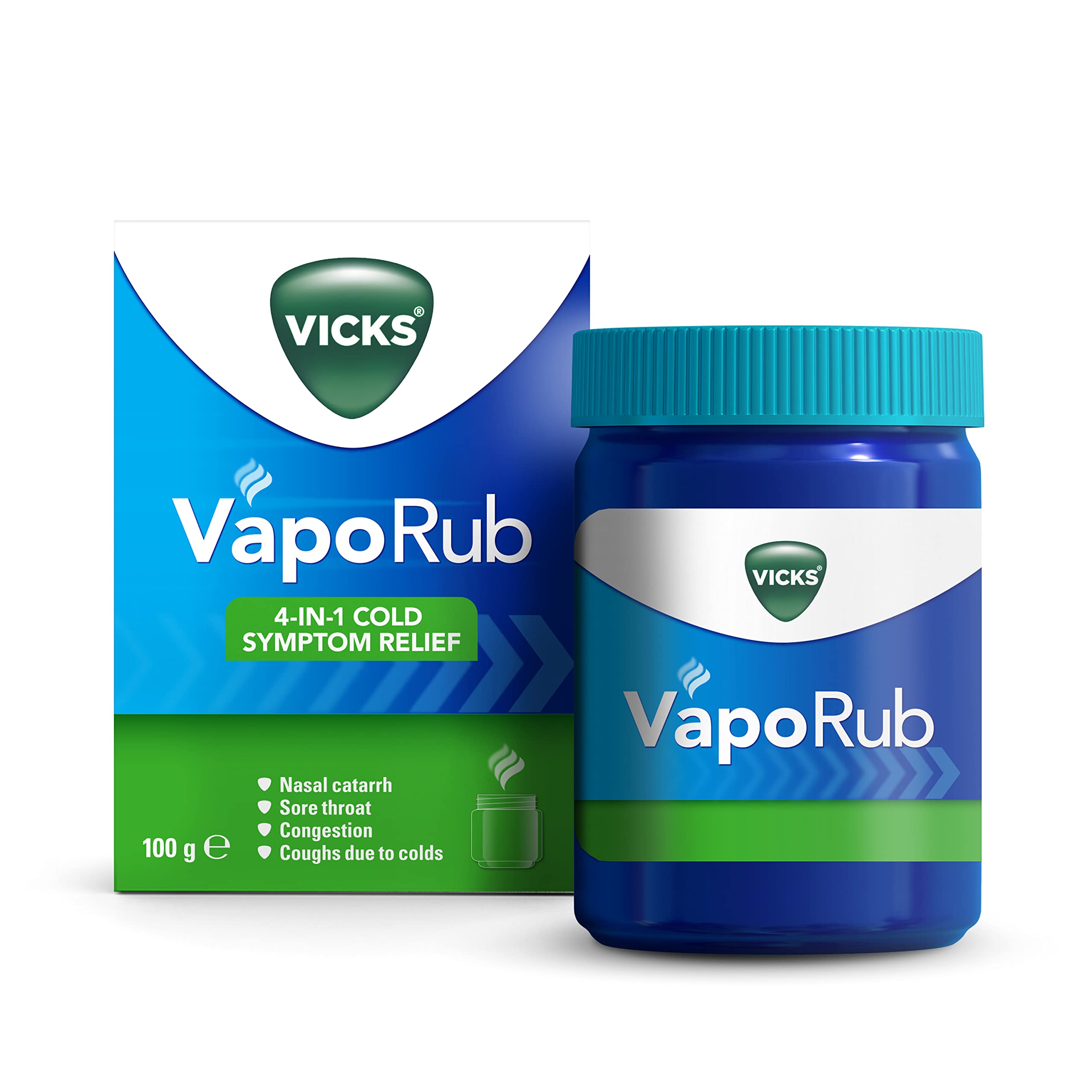 Vicks VapoRub 100 gr, Relief Of Cough Cold & Flu Like Symptoms, Relieves 4 Cold Symptoms: Nasal Catarrh, Nasal Congestion, Cough & Sore Throat, Helps You Sleep For Adults & Kids