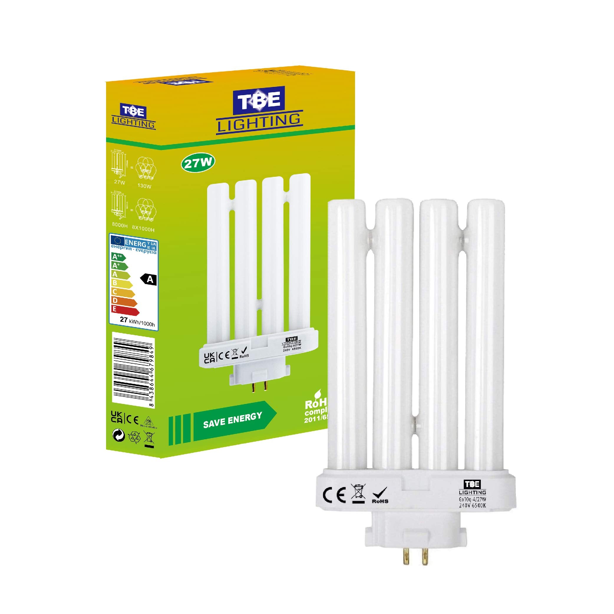 TBE Lighting 27w PLS Energy Saving Daylight Bulbs for High Vision Reading Lamps 4-pin GX10Q-4 Quad Tube