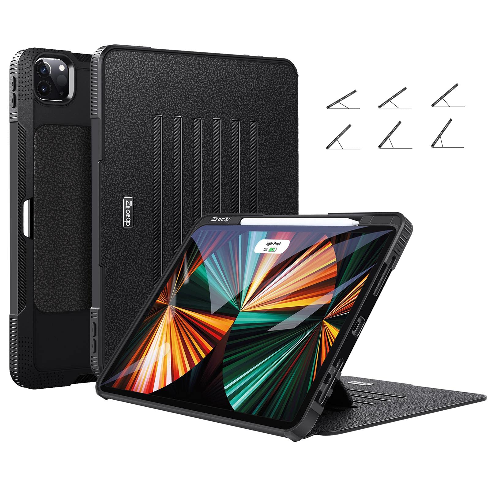 ZtotopCases for New iPad Pro 12.9 Inch Case 5th Generation 2021, [6 Magnetic Stand Angles] Full Body Highly Protective Cover with Pencil Holder, 2nd Gen Pencil Charging, Auto Wake/Sleep, Black