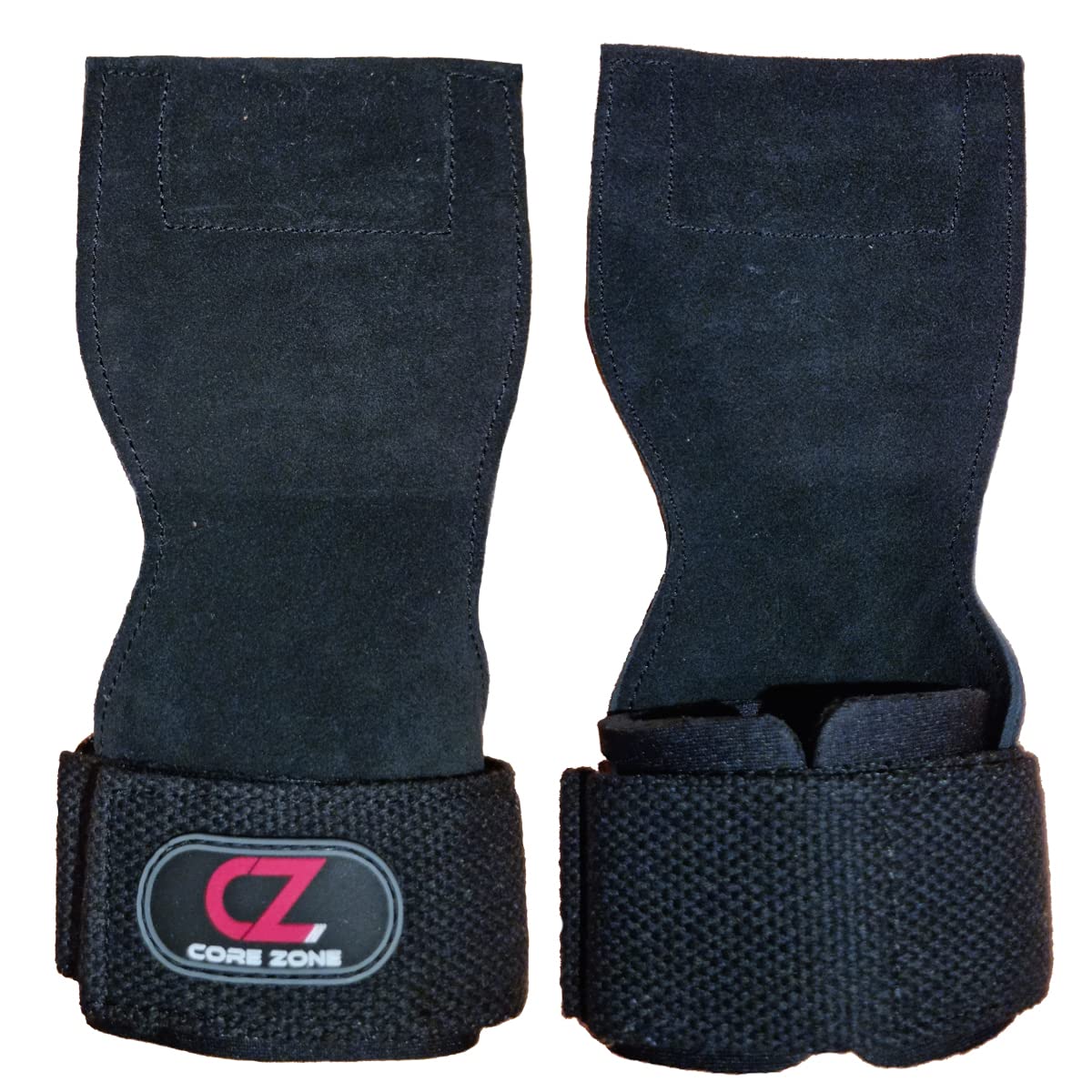 COREZONE Weightlifting Grips With Wrist Wraps | Heavy Duty Lifting Wrist Strap with Neoprene Padding and Cowhide Leather Grip Power Pads For Workout, Deadlift, Powerlifting, Bodybuilding