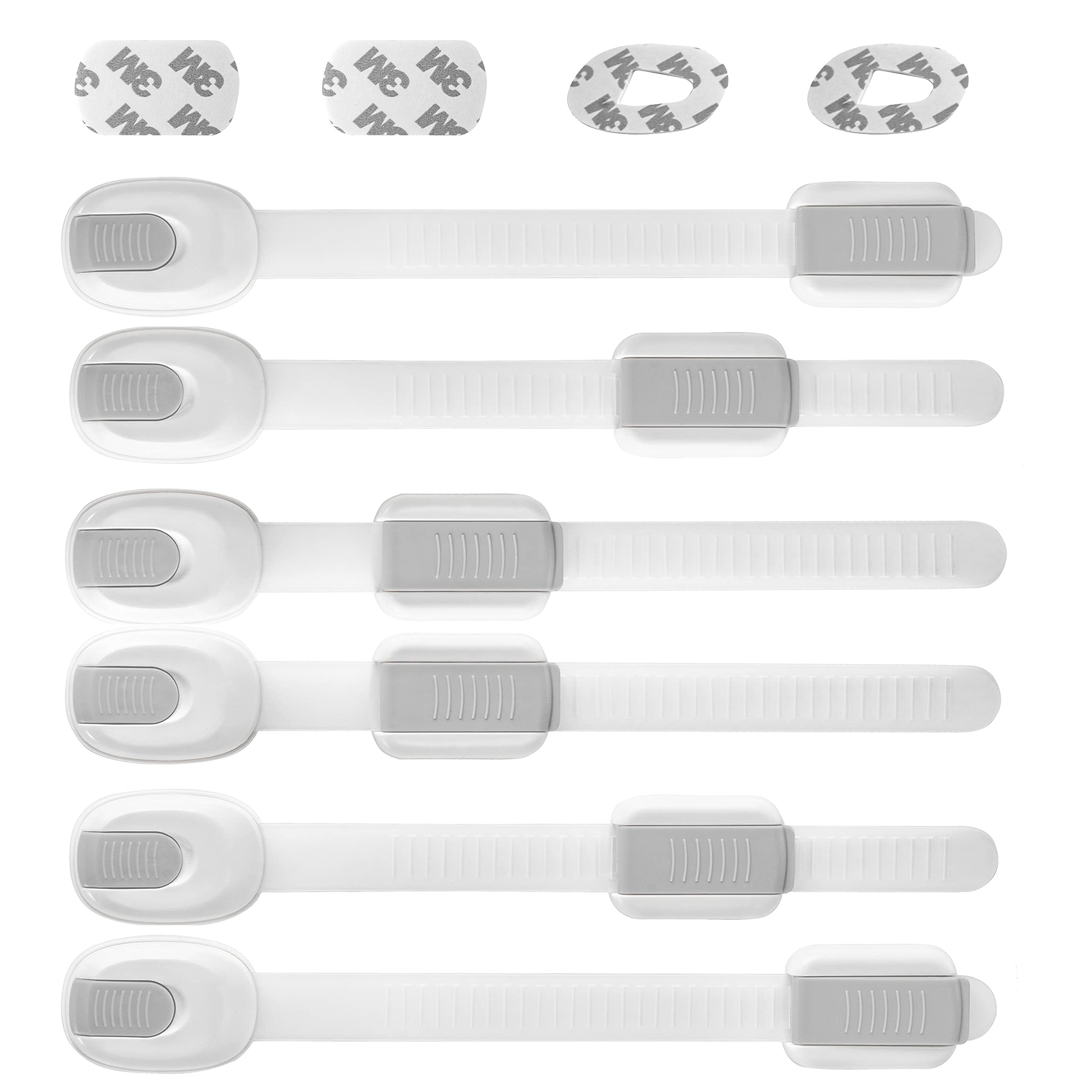 Swanou Child Safety Cupboard Locks-Baby Proofing Adjustable Strap Locks with Strong 3M Adhesive- Toddler Safety Straps for Kitchen Drawers, Toilet Seat, Oven Door-No Trapped Fingers-6 Pack-4 Extra 3M