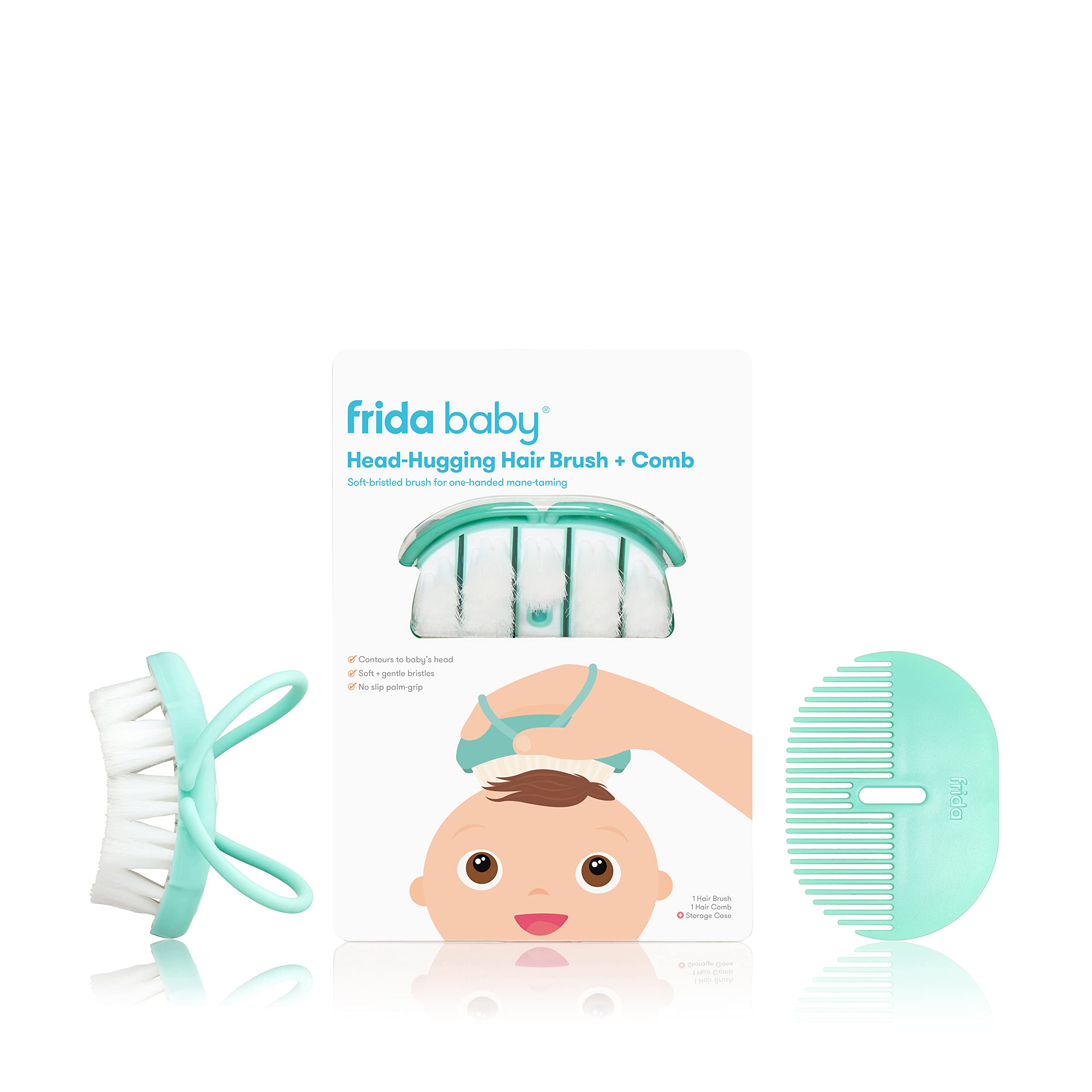 FridaBaby Baby Head-Hugging Hairbrush + Styling Comb Set, Green