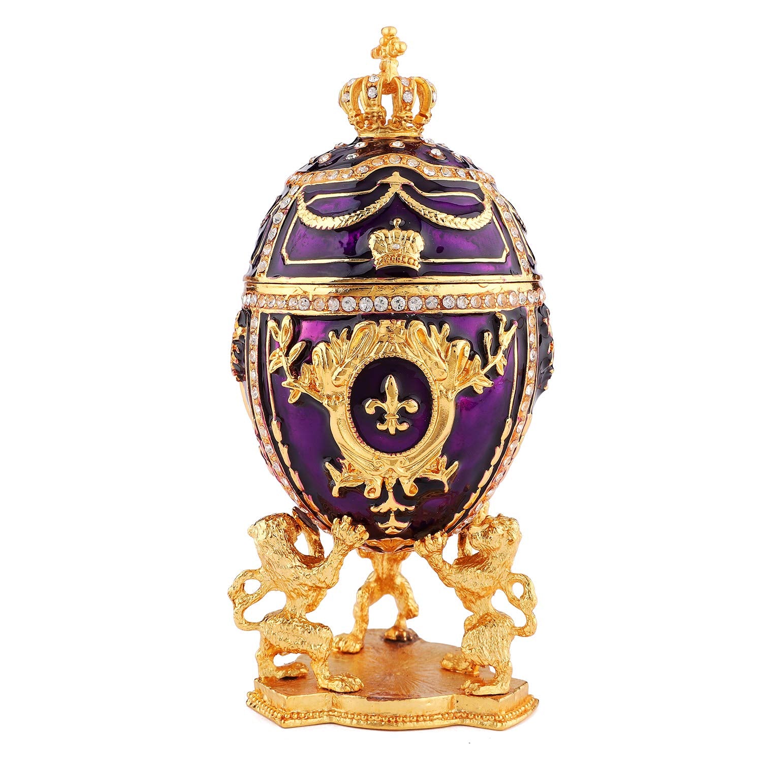 QIFU Vintage Hand Painted Faberge Egg Style Hinged Jewelry Trinket Box with Rich Enamel and Sparkling Rhinestones, Unique Gift Home Decor, Best Ornament Your Collection