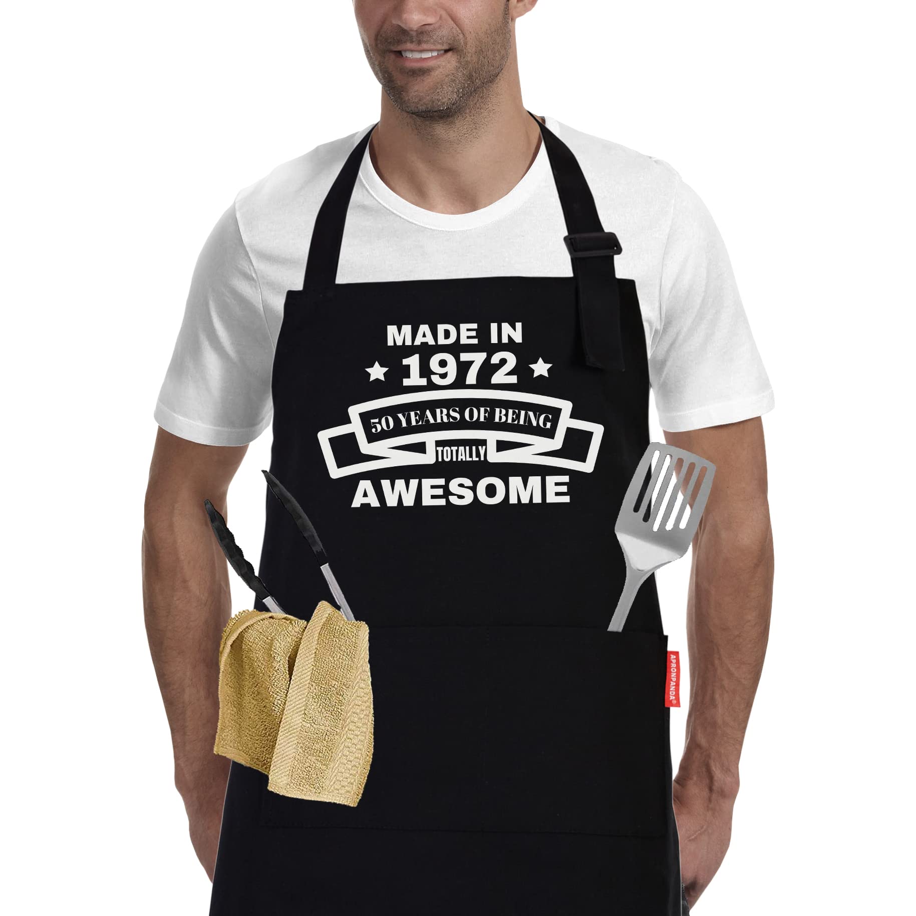 50th Birthday Gifts for Men Women Made in 1972-Funny BBQ Kitchen Cooking Chef Apron-50 Years Old Presents- Cooking Gifts for Dad Mom Husband Wife Friend Him Her 50th