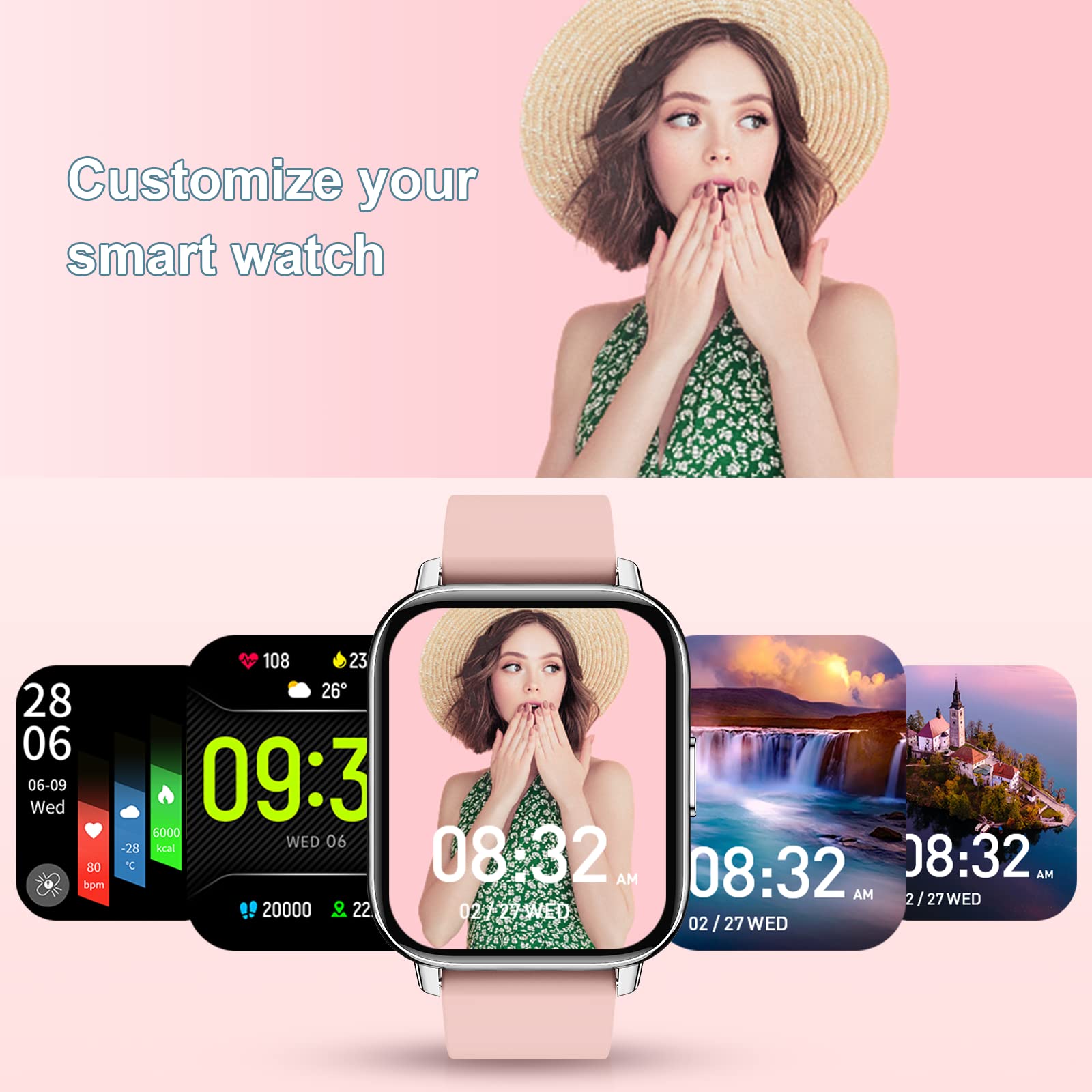 Smart Watch Women Men, 1.69" Fitness Tracker with Sleep/Heart Rate Monitor, Calorie/Step Counter Fitness Watch 24 Sports Modes, Shared GPS Smartwatch, I-PX68 Waterpoof Activity Tracker for Android iOS