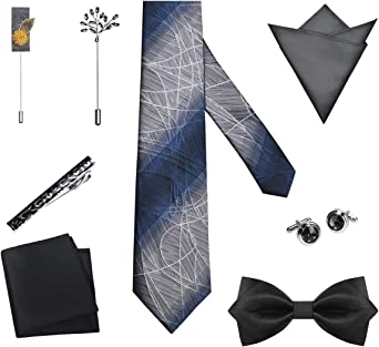 Men's Gift Tie Set, Elegant Men's Silk Tie Set Gift Box including Tie set, Pocket Square, Cufflinks Tie pin and Bow Tie with Luxury gift packaging