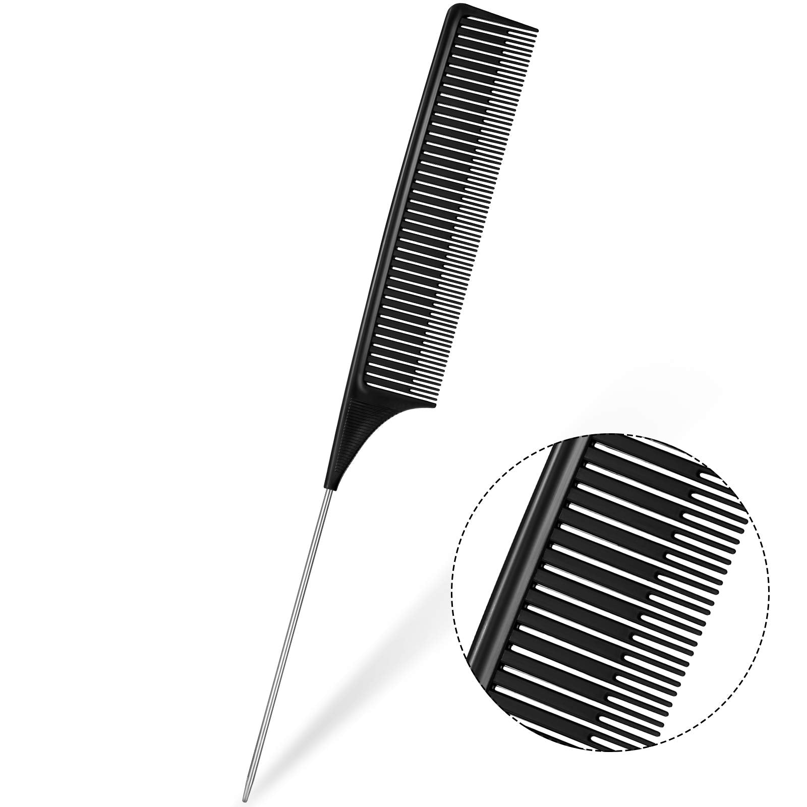 Coloring Highlighting Comb Rat Tail Comb Stainless Steel Pintail Comb Teasing Parting Styling Comb for Salon Home, Black