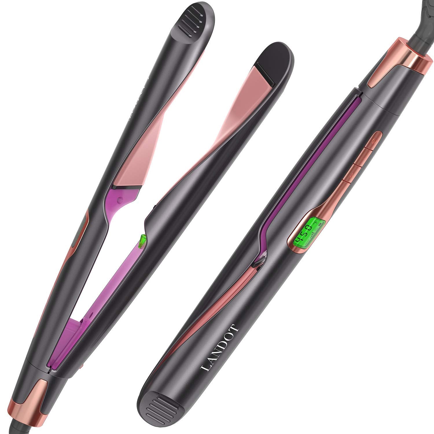 LANDOT 2 in 1 Hair Straightener and Curler, Straightens & Curls, Professional Hair Straighteners for Women with 130-230℃ Adjustable Temperature fit All Hair Types