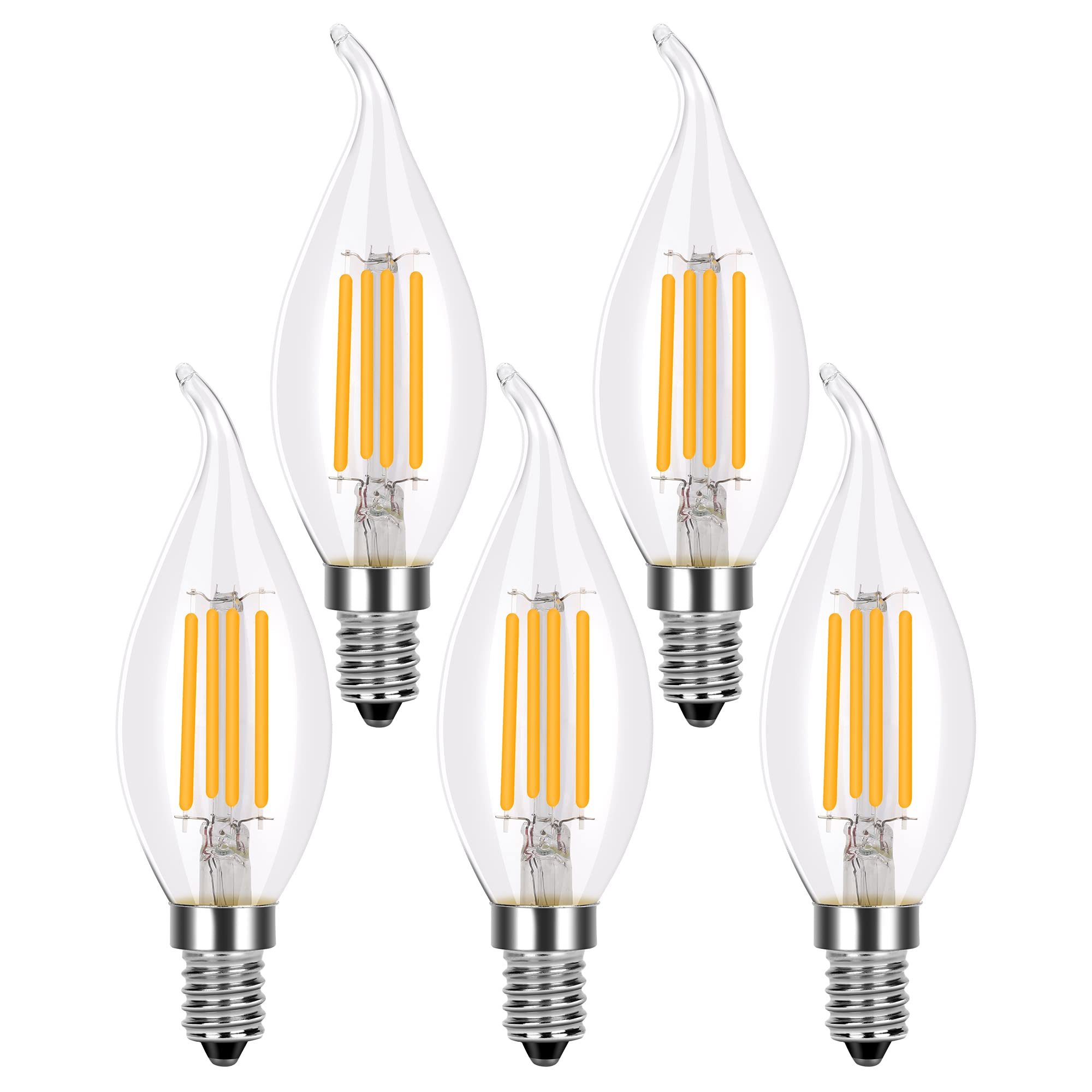 E14 LED Light Bulbs Dimmable Warm White 2700K Energy Saving Lamp 4W 360 ​​° Degree Beam Angle LED Lamp, 40W Incandescent lamp Equivalent Energy Class A (Clear Flame LED Bulbs-5 Pack)