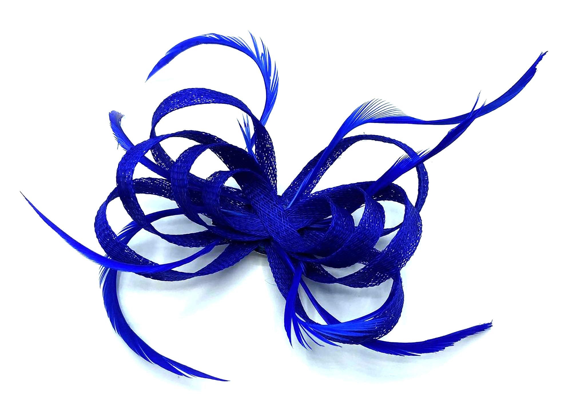 Looped Feather Beak Clip Fascinator Ladies Hair Piece Weddings, Races, Ascot Corsage (Royal Blue)