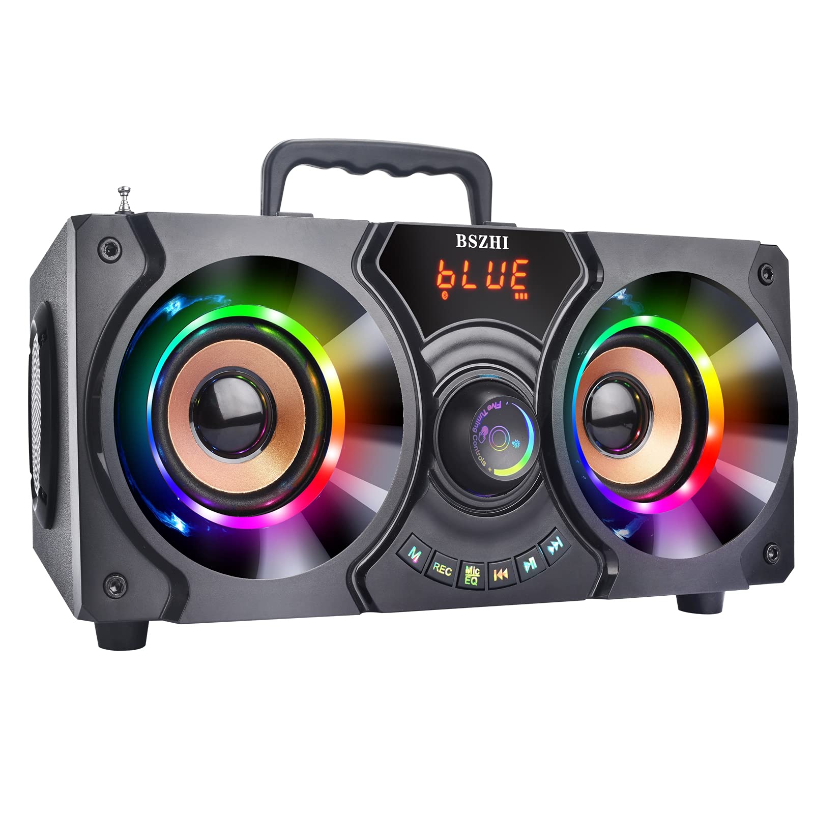 Bluetooth Speaker, 60W (80W Peak) Portable Bluetooth Speakers with Double Subwoofer,Loud Stereo Colorful Party Lights Wireless Punchy Bass Outdoor/Indoor Speaker Support FM Radio,Remote Control