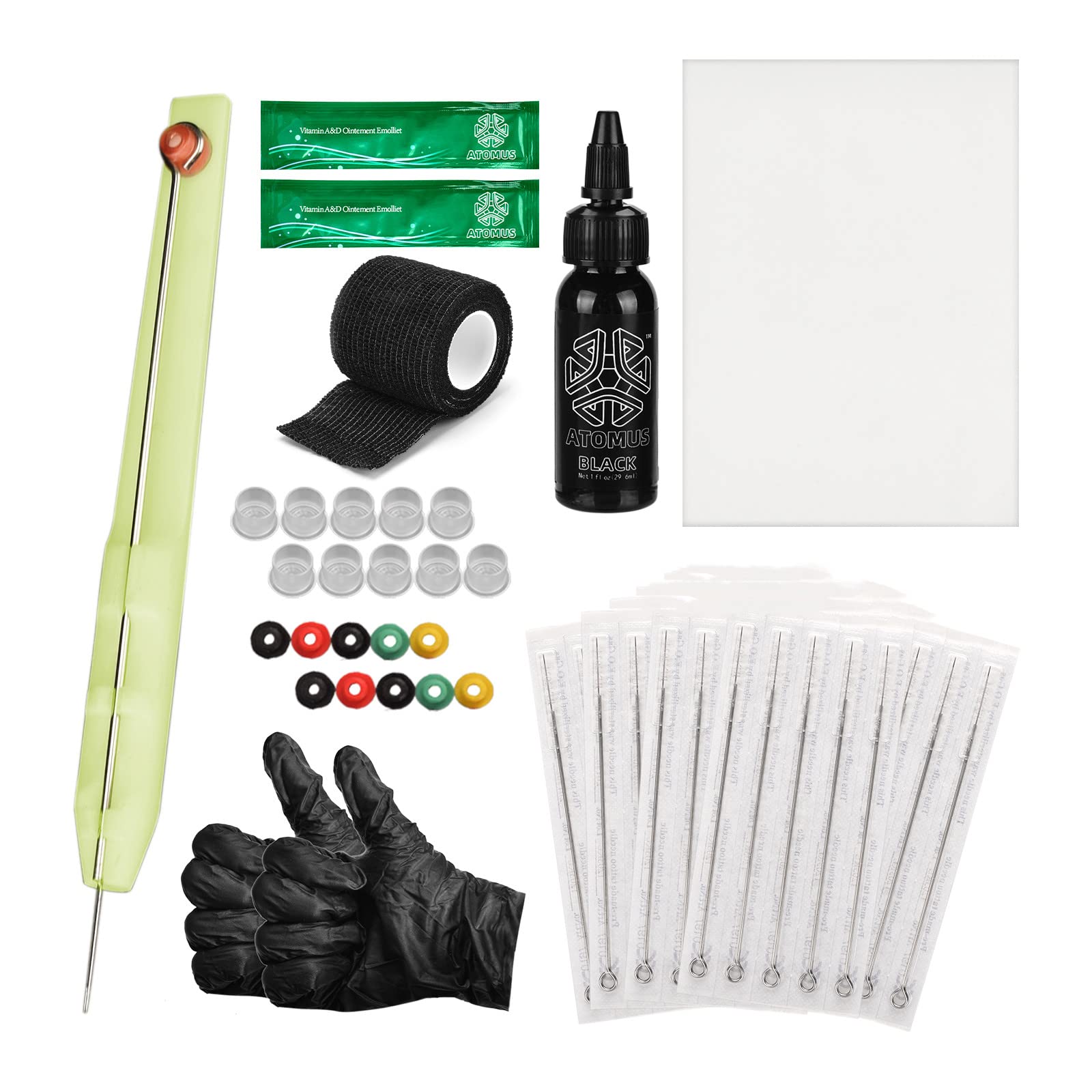 Tattoo Poke and Stick Kit DIY Stick Tattoo Kit Pen Set each 5PC 1/3/5/7/9RL Practice Skin Tattoo Repair Cream DIY Tattoo Supply Ink Gloves Ink Box Tattoo Needles Set