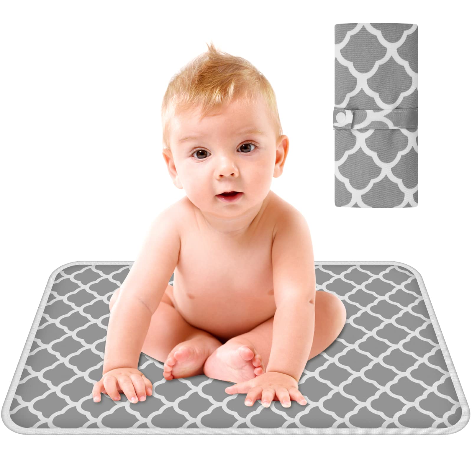Portable Nappy Changing Mat, Grey Foldable Travel Changing Mat, Unisex Infant Diapering Sheet Protector Cotton Absorbent Sheet Bed Pads for Home Travel Outside（60 * 35cm）