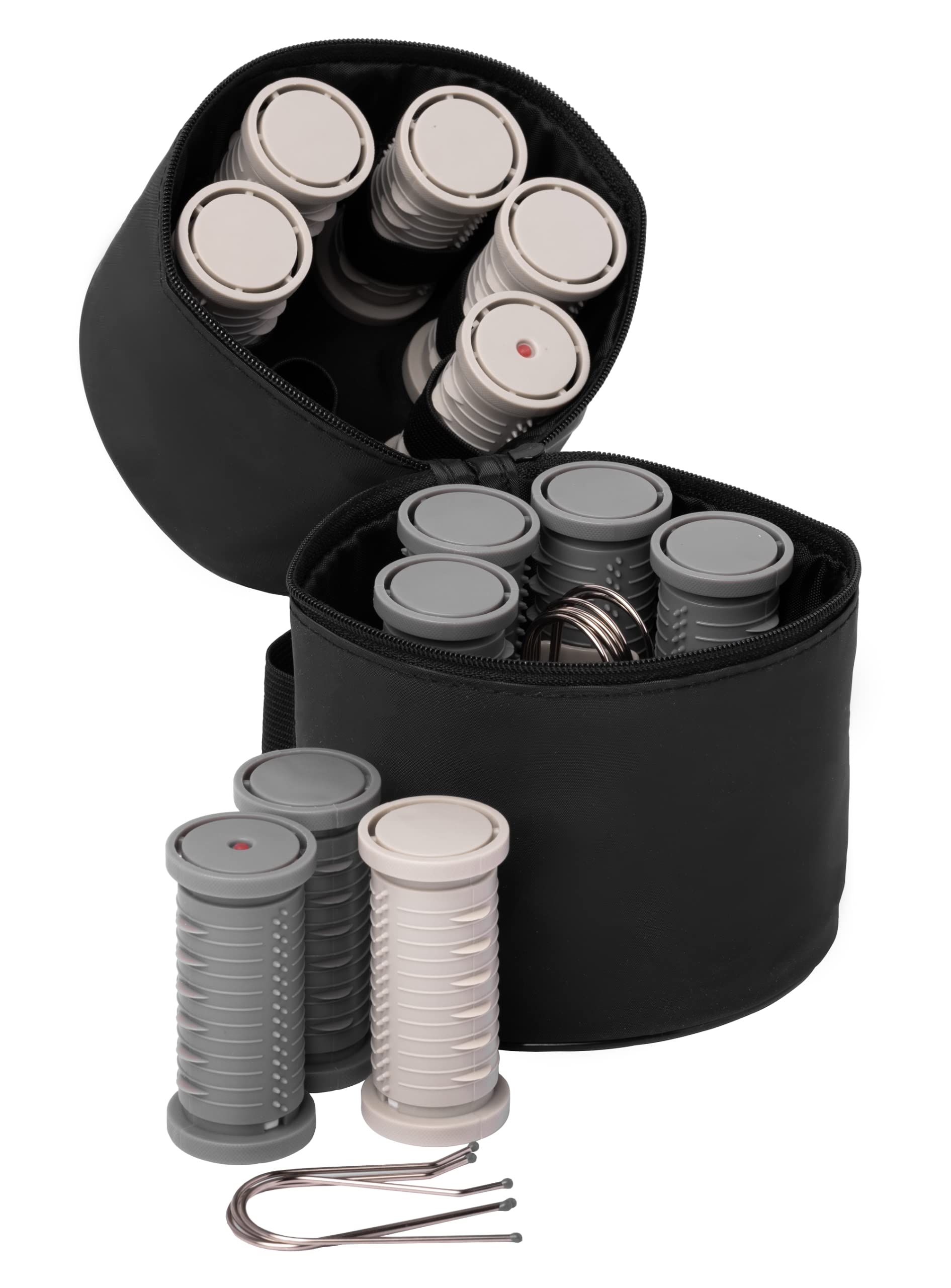 Nicky Clarke Heated 25 mm Rollers Compact Travel Set of 12, Ionic Self Grip with Pin Clips and Zip Storage Bag - NHS006, Grey