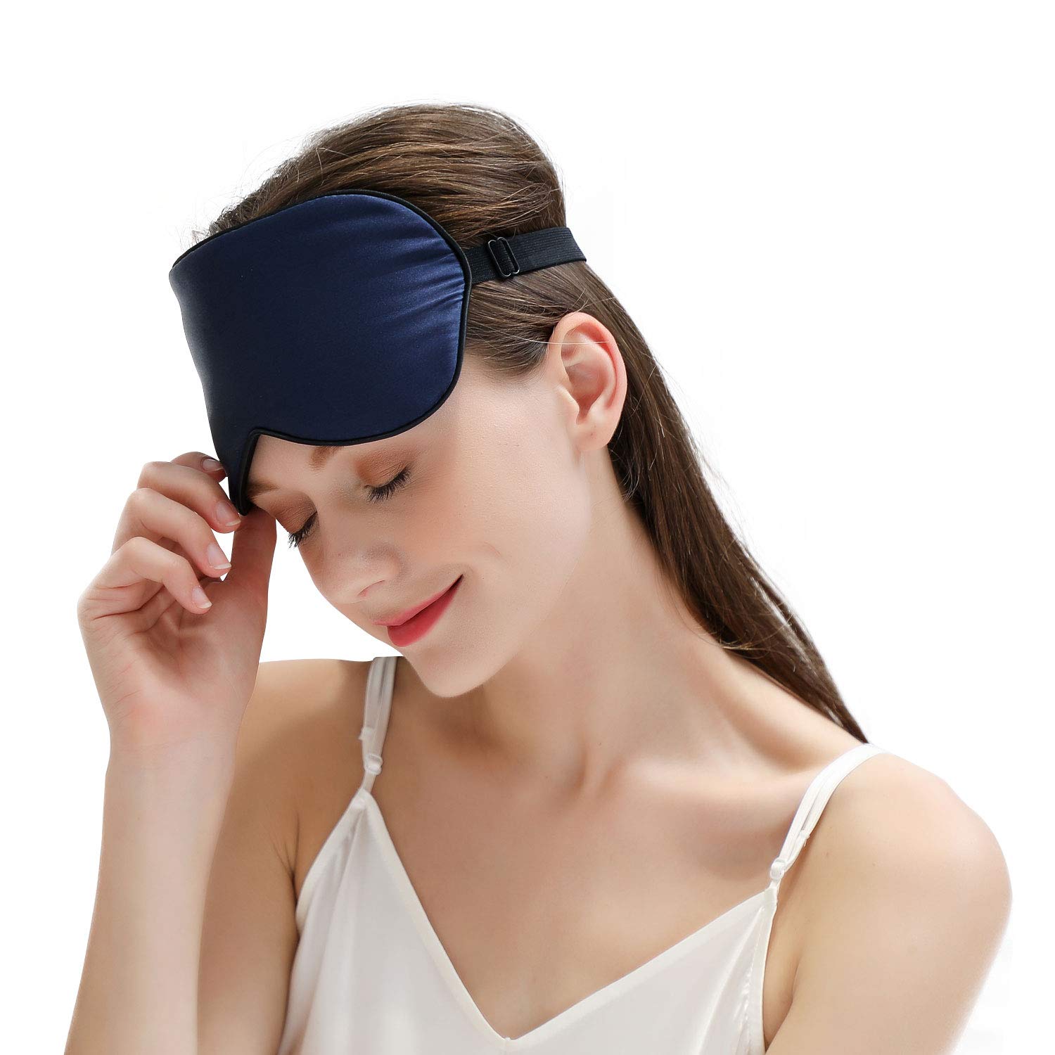 ZIMASILK 100% Natural Silk Eye Mask Blindfold, Adjustable Strap Super-Smooth Soft Sleep Eye Mask for Sleeping with Bag(Navy Blue)