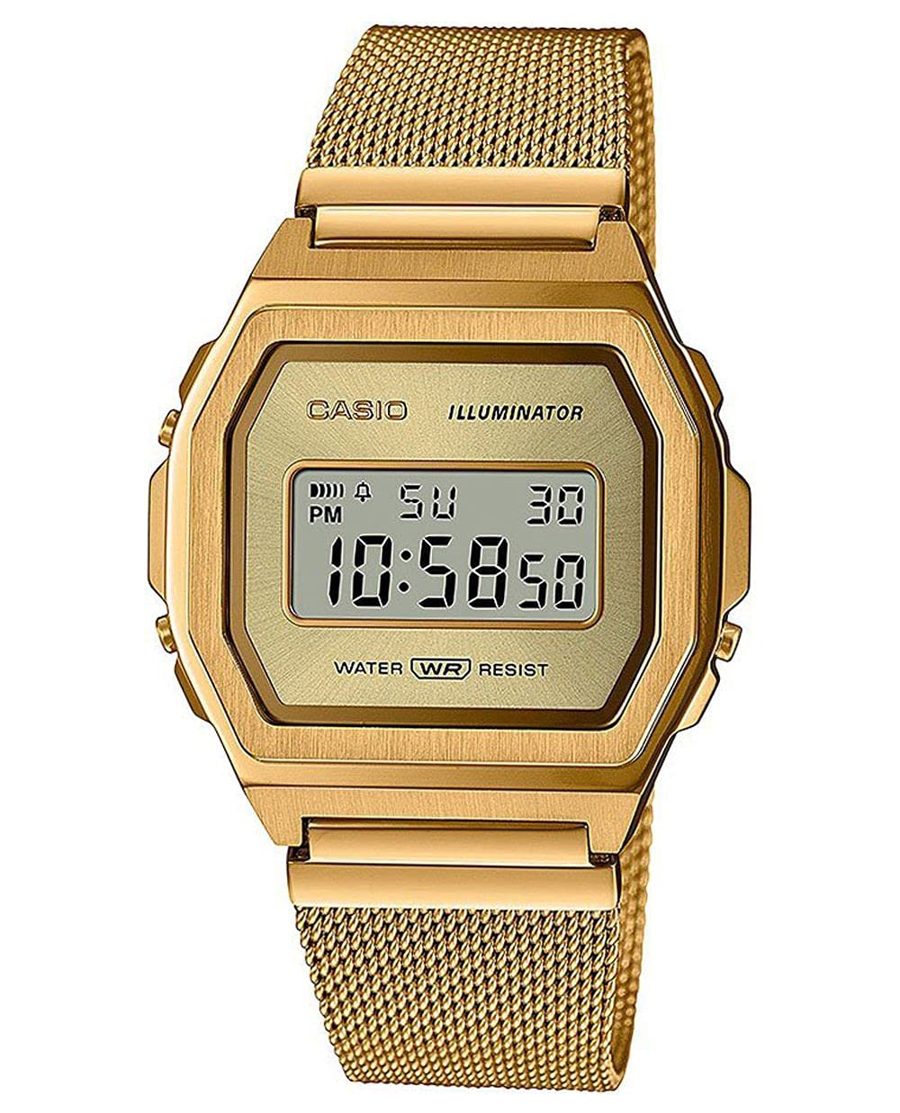 Casio Women Digital Quartz Watch with Stainless Steel Strap A1000MG-9EF