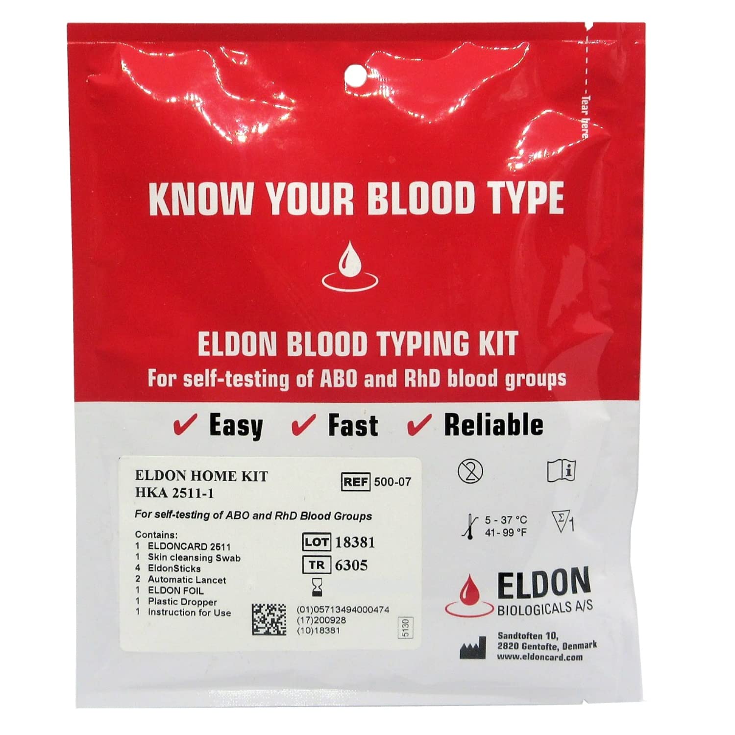 1 x Blood Type Test Kit - Group A, B, RhD Testing - Home EldonCard Tests