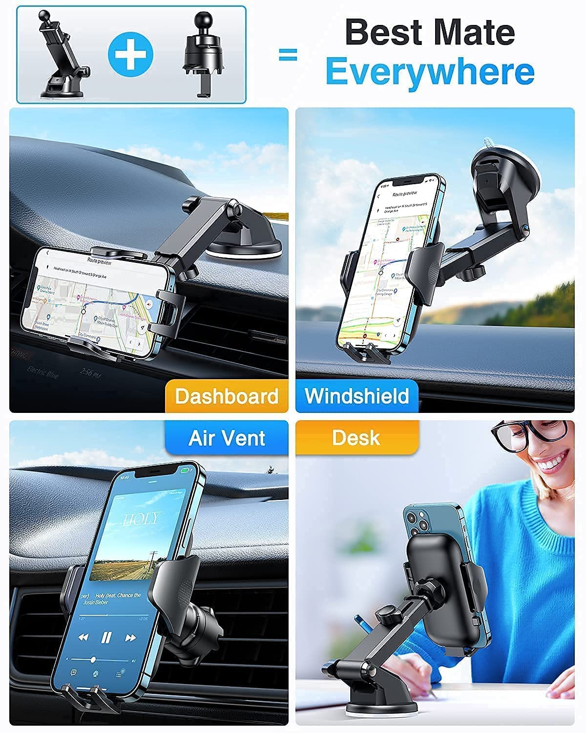 VANMASS Car Phone Holder Mount [2022 Ultimate] Military Suction Retractable Universal Mobile Phone Accessories Automobile Cradle Stand for Dashboard Windscreen Vent Van iPhone 13 Pro Max 12 11 Samsung