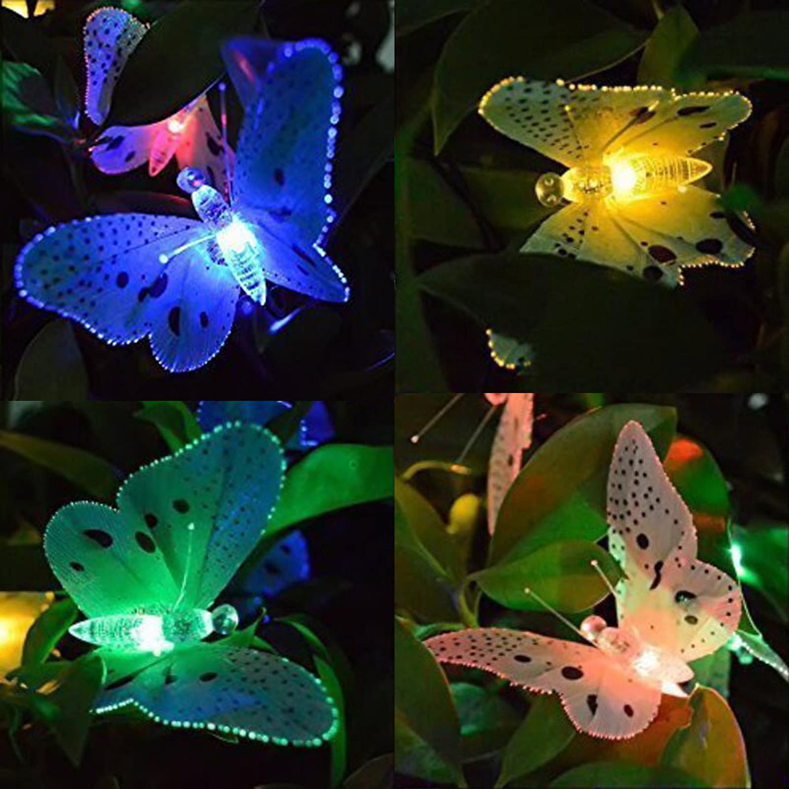 Solar String Lights Garden, ZQX 12 LED Fiber Optic Butterfly Solar Lights,Waterproof Multicolor Animal Solar Fairy Outdoor Lights for Outside Patio Balcony Yard Lawn Pathway Party Decoration