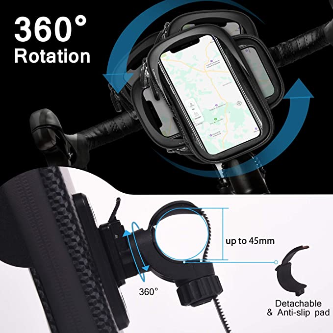 LEMEGO Bike Phone Holder Waterproof, Motorbike Phone Holder 360° Rotatable, Phone Holder for Bike, Motorcycle Phone Mount, Handlebar bag for iPhone 13/11/XS/X/8 Samsung LG Cellphones up to 6.7''