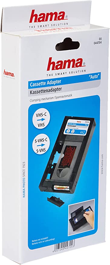 Hama VHS Cassette Adapter for VHS-C Video Cassettes (automatic, battery operated), Black