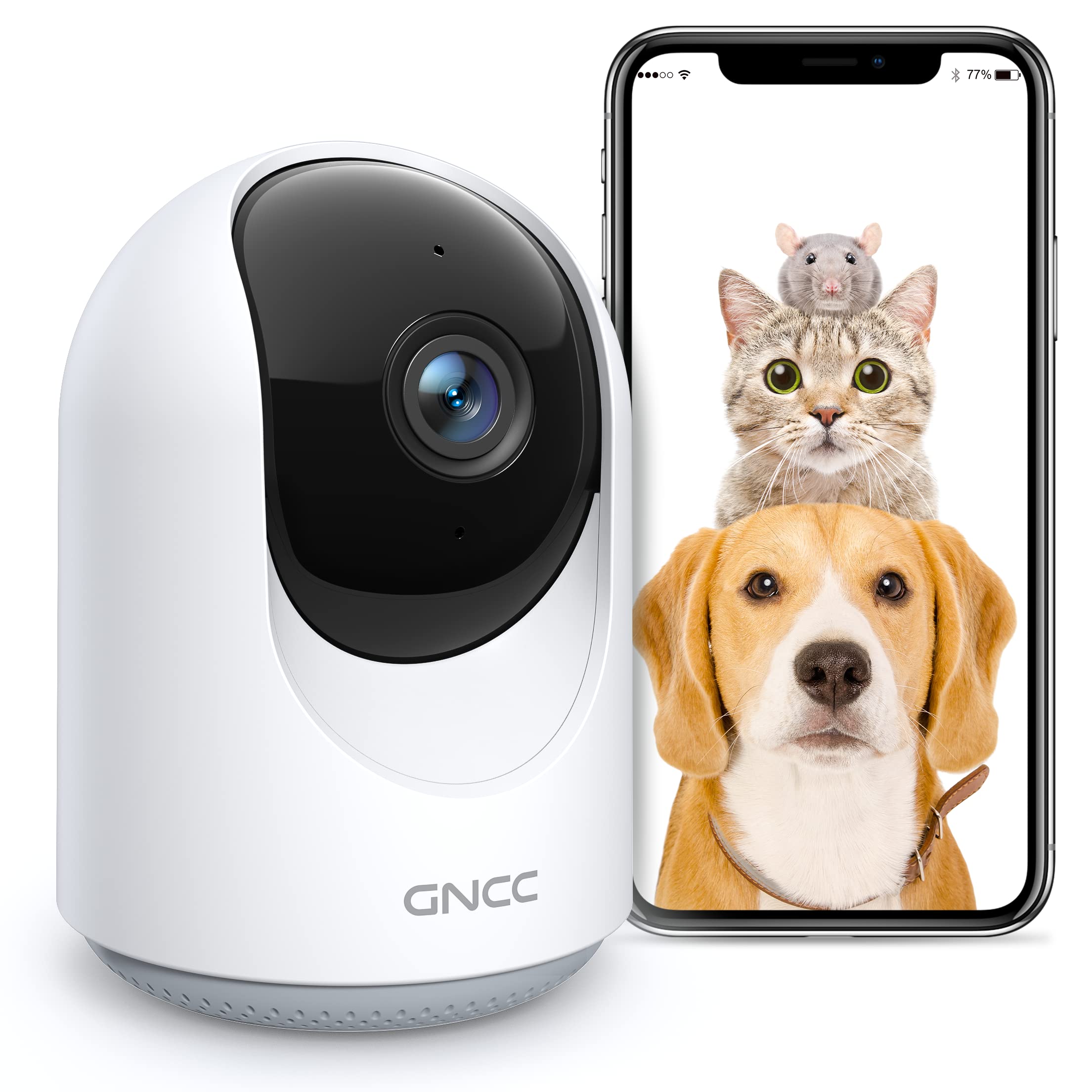 Pet Camera , Indoor Camera for Baby/Pet/Security, CCTV Camera with 2-Way Audio, Infrared Night Vision, Motion/Sound Detection, SD&Cloud Storage, APP Control(Manual Up&Down), Alexa Support，GNCC P1