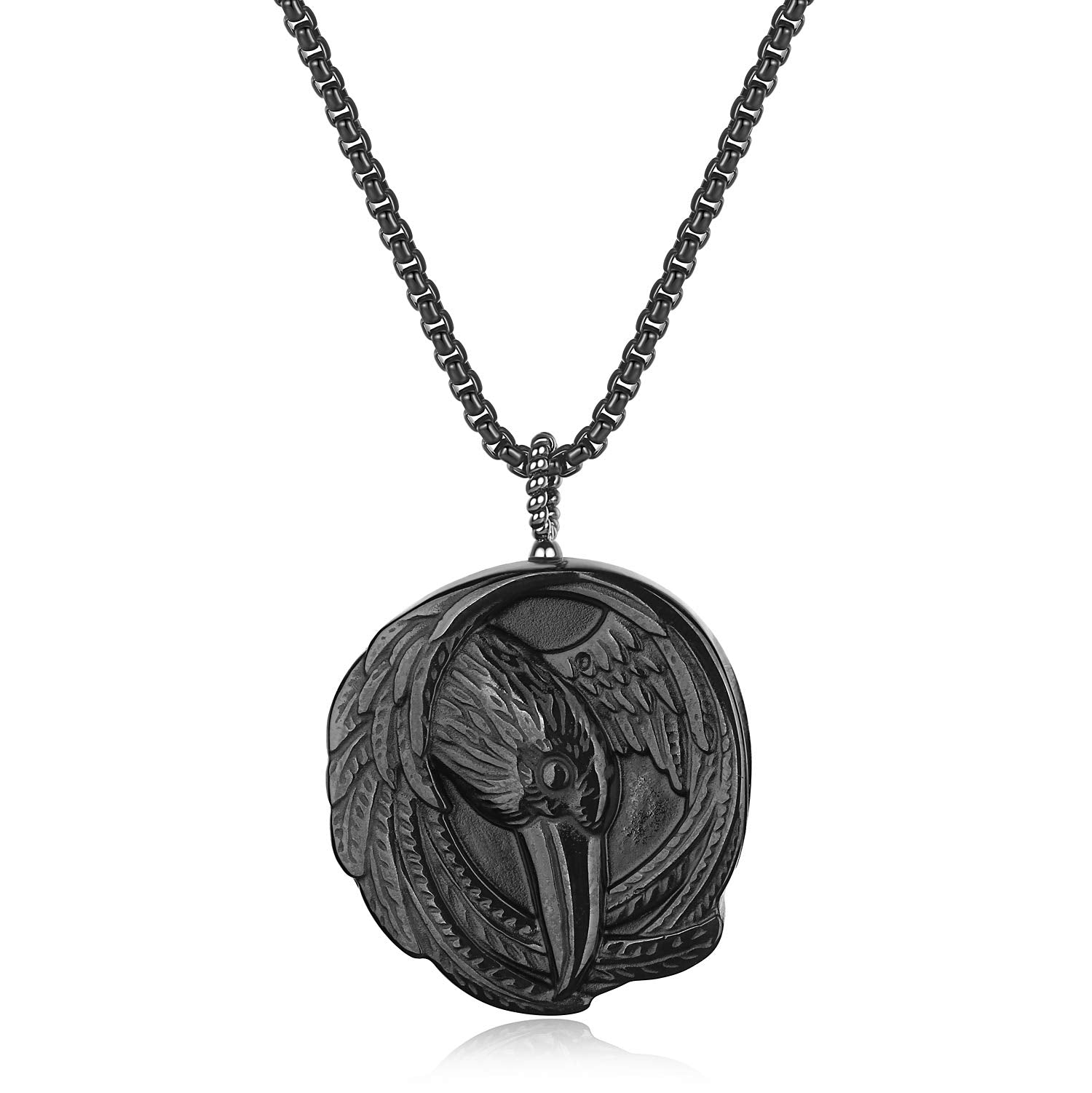 COAI Raven Obsidian Stone Pendant Necklace for Men Women