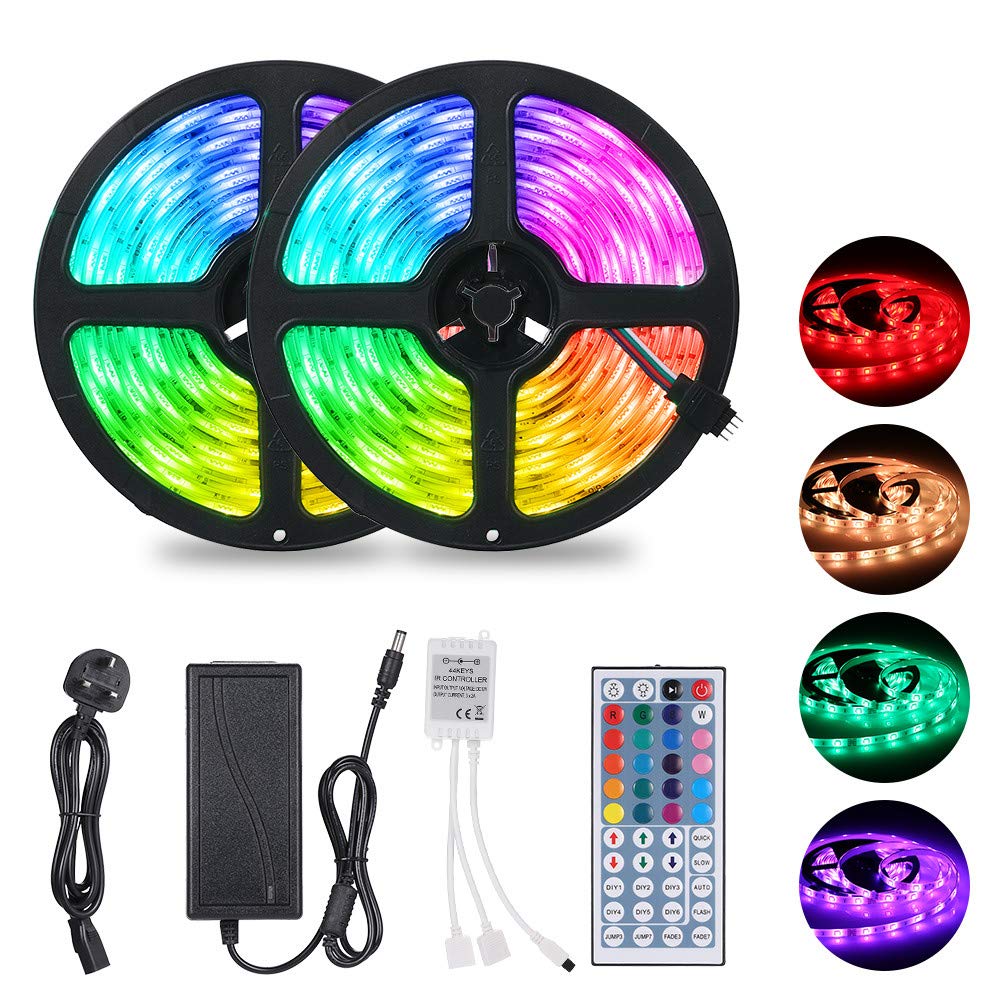 Tomshine Led Strips Lights 10M 300LEDs 5050 RGB SMD Colour Changing LED Lighting Strips with 44-Keys Ir Remote Controller Ip65 Waterproof for Home Kitchen Christmas Decorations