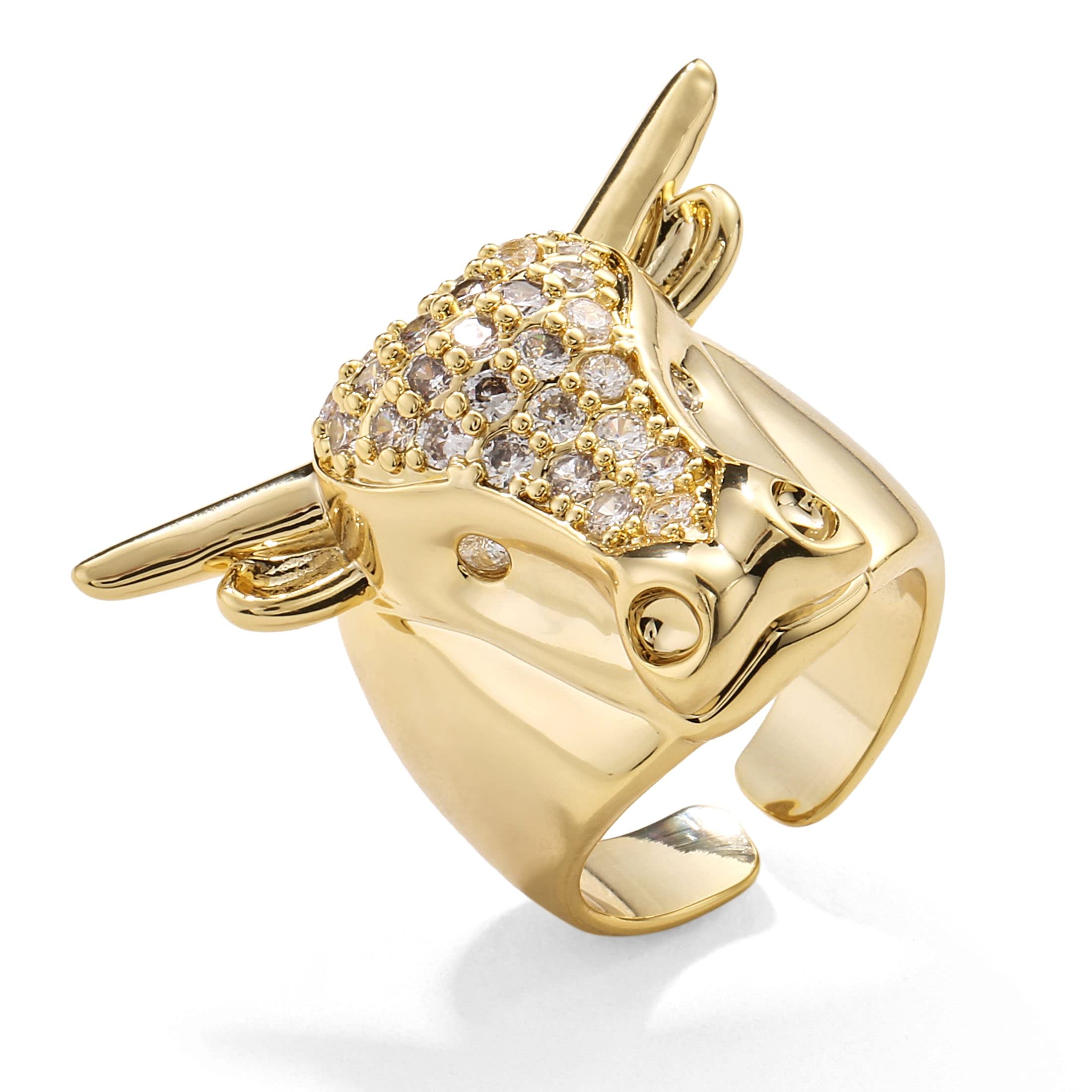 THE BLING KING Big Gold Bull Ring with Stones - Adjustable Ring for Men with Real Gold Plating - Premium Gold Fashion Ring - Men's Unique Jewellery Gold Ring Gift for Anniversary or Birthday Gifts
