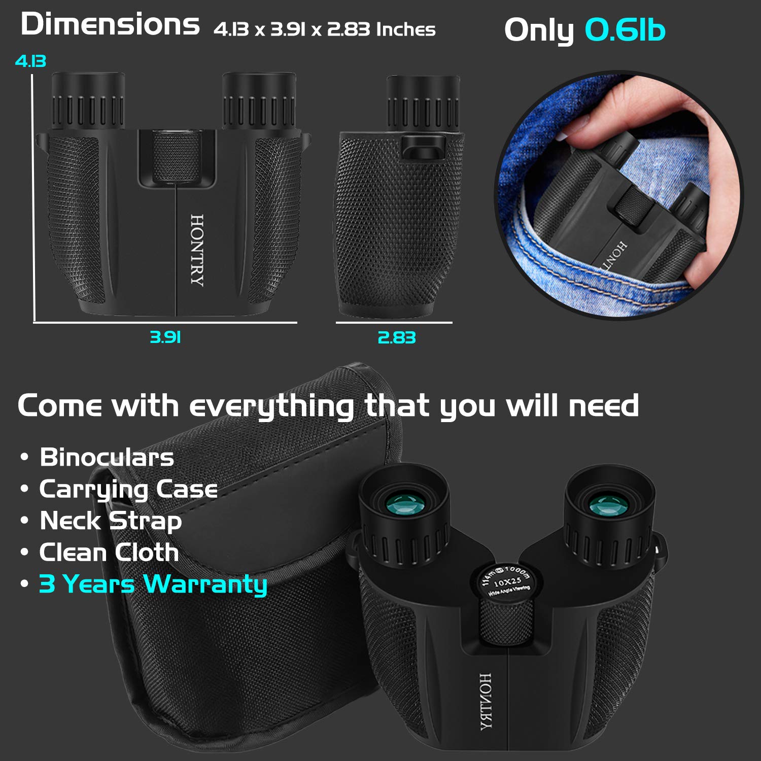 Hontry Binoculars for Adults and Kids, 10x25 Compact Binoculars for Bird Watching, Theater and Concerts, Hunting and Sport Games