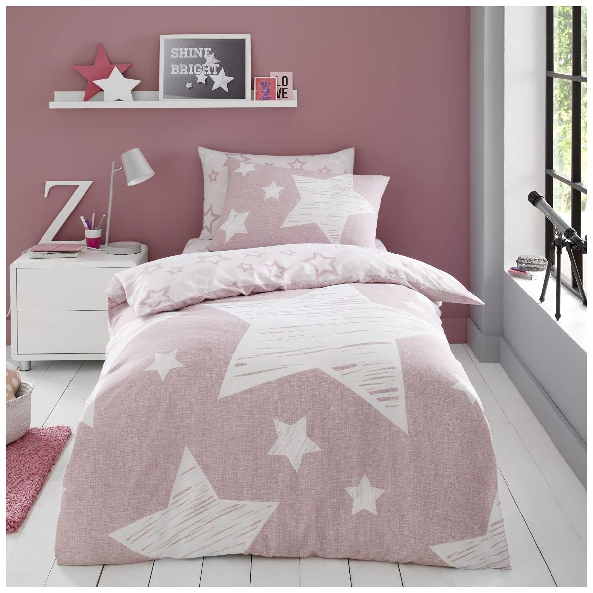 Premium Childrens Duvet Covers OR Toddler Fitted Sheets OR Kids Curtains For Bedroom, Blush Pink, Single