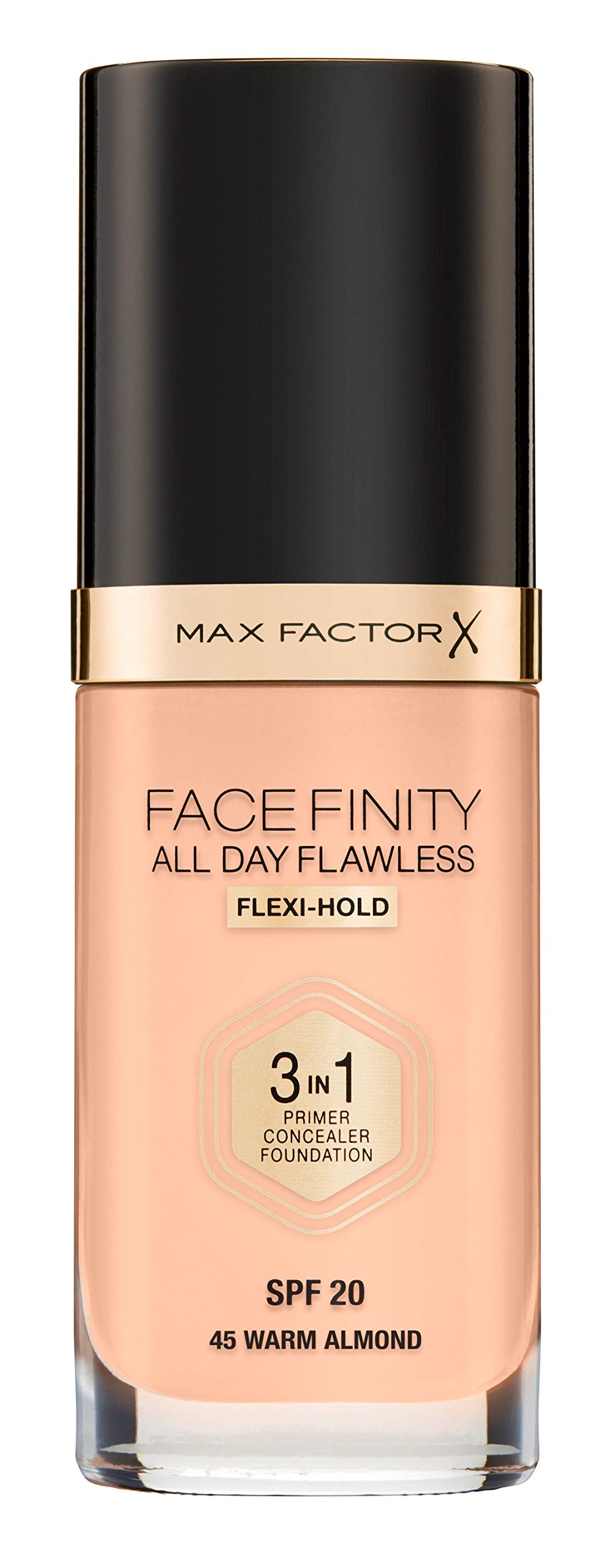 Max Factor Facefinity 3-in-1 All Day Flawless Liquid Foundation, SPF 20 - 45 Warm Almond, 30 ml