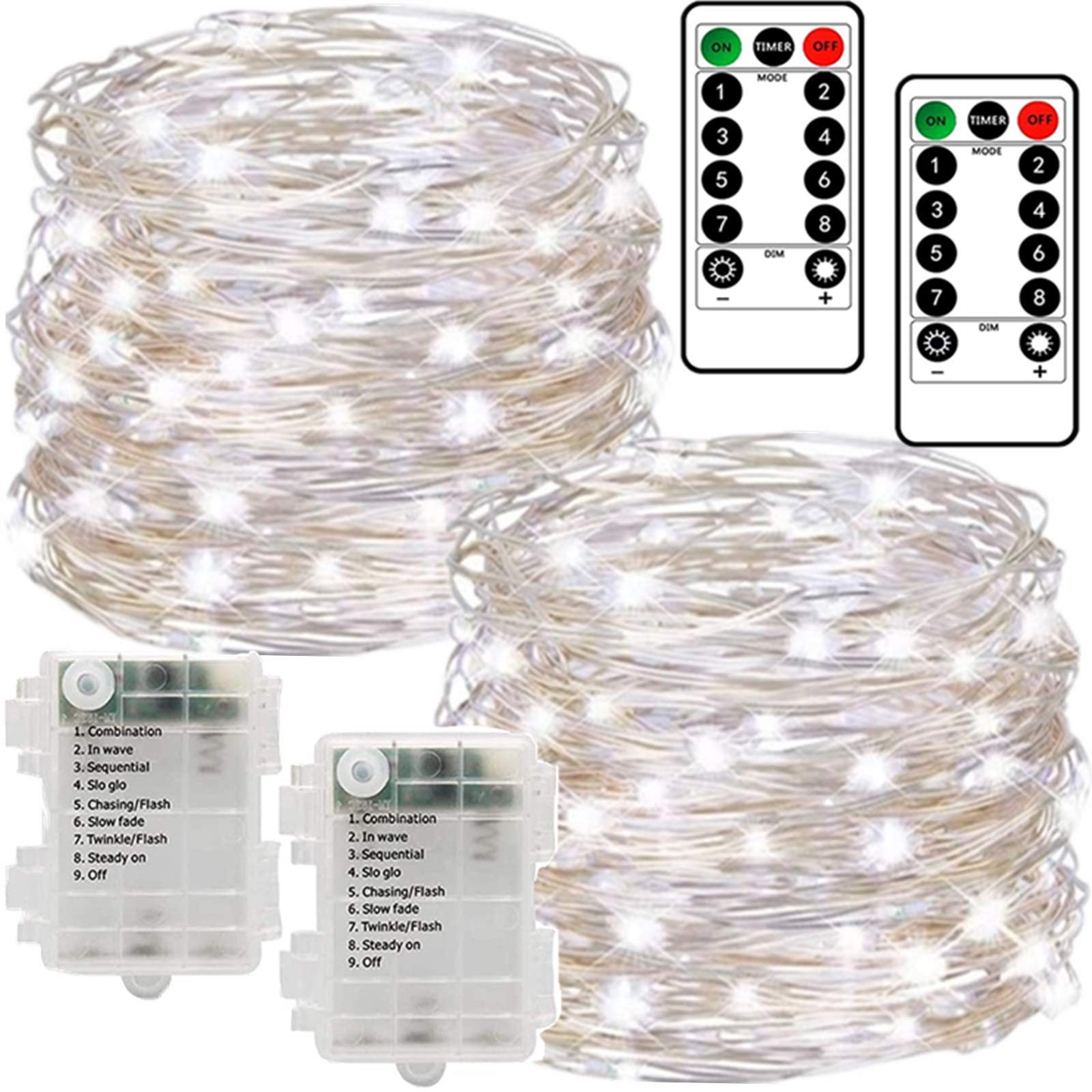 Chipark Fairy String Lights Battery Operated 2 Pack 12m 120 LED String Lights with Remote 8 Modes Waterproof Copper Wire Lights Decorative Lighting for Indoor Outdoor Bedroom Garden Xmas (Cool White)