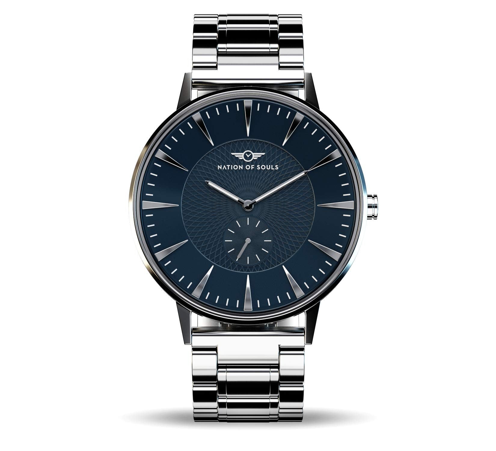 Nation of Souls Limited Edition Eclipse | British Designer Watches for Men | Gloss Silver Mens Watch Royal Blue Face Dial Water Resistant Swiss Quartz