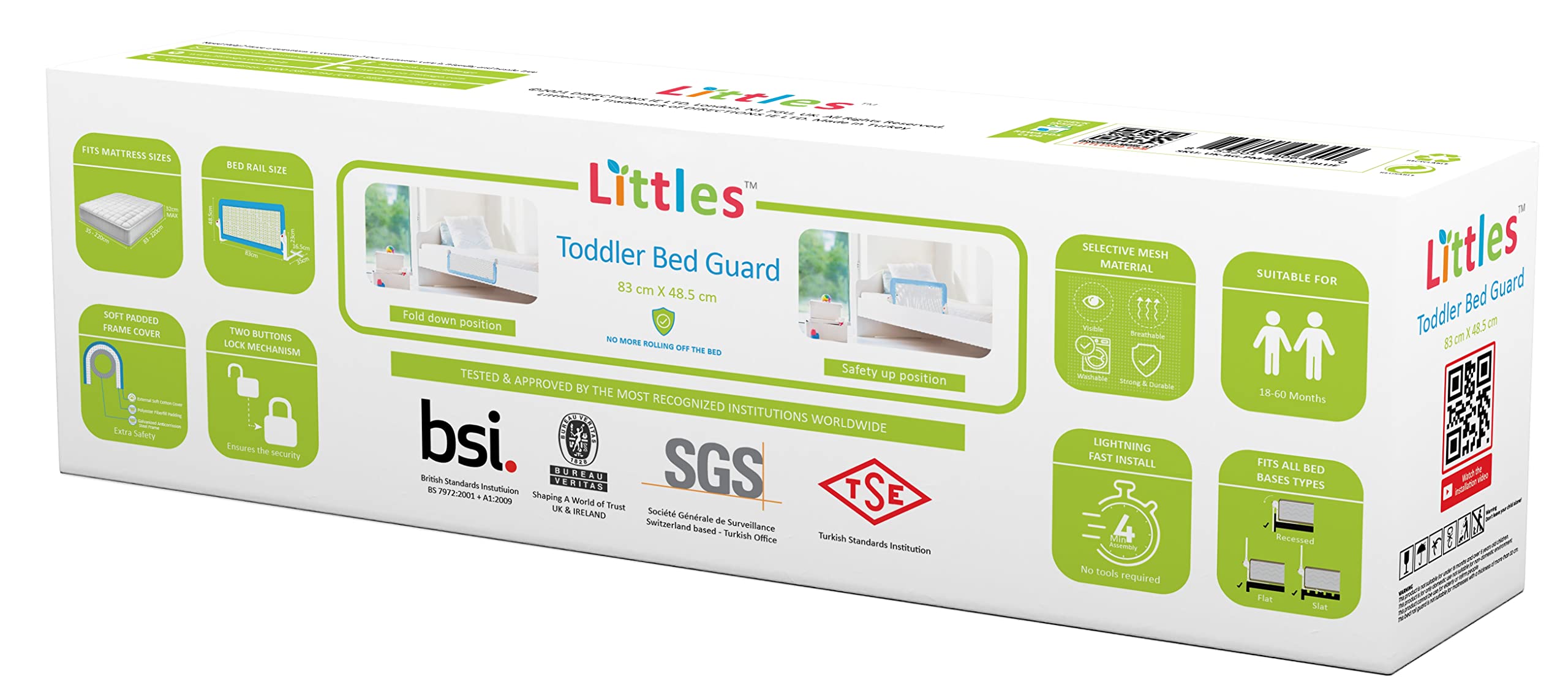 Littles Bed Guard Rail for Toddler, Child & Baby. Fits Single, Double Up to King Size Beds, Grey, 83 cm x 48.5 cm
