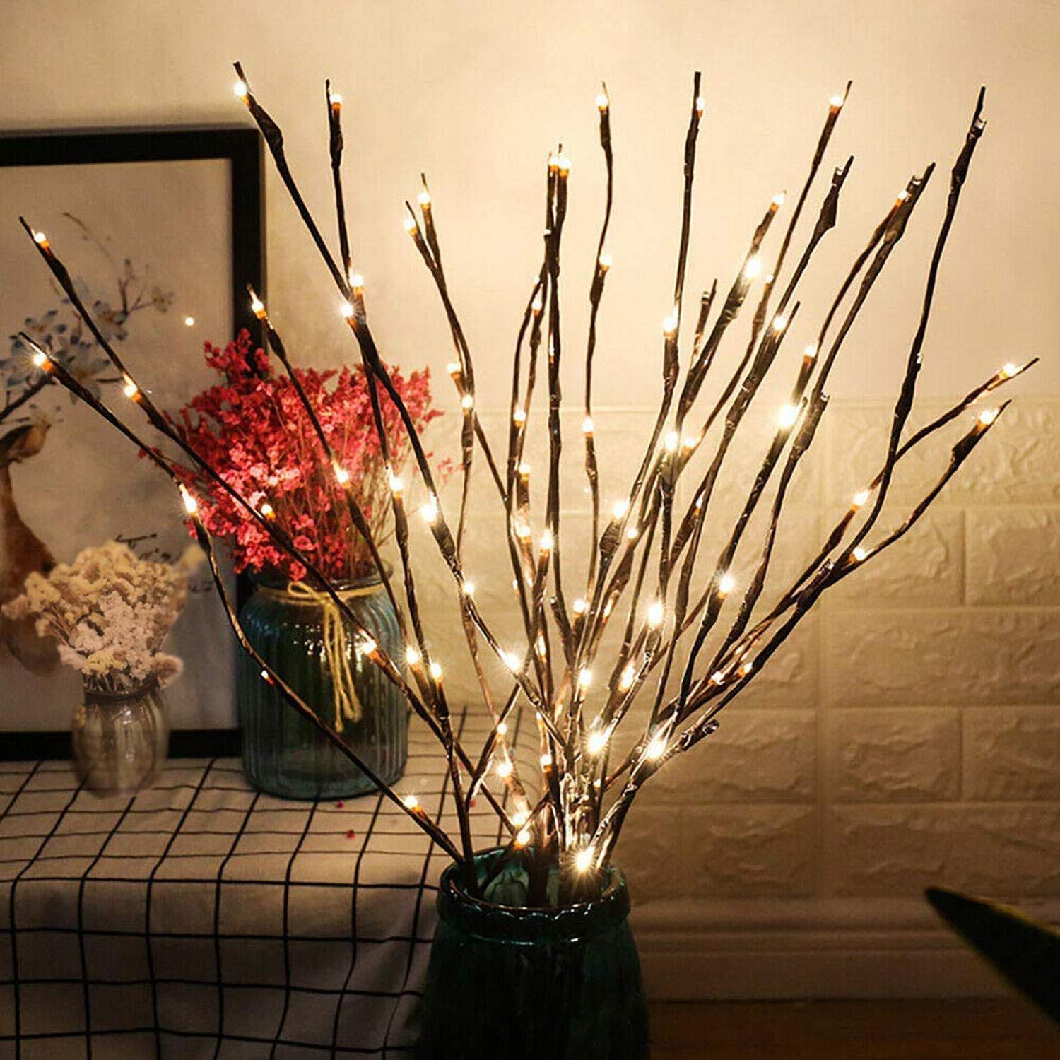 G-MORE Decorative Twig Lights LED Branch Lights Flexible Branch Decoration Light Battery Operated for Birthday Wedding Fairy Lights Bedroom,Warm White 30 Inches (2 Pack)