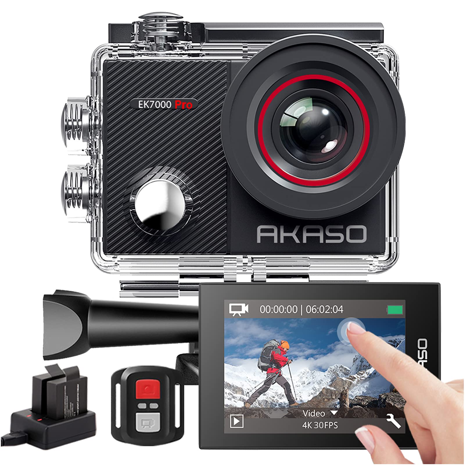 AKASO EK7000 Pro 4K Action Camera - Touch Screen EIS Adjustable View Angle 40m Waterproof Camera Remote Control Sports Camera with Helmet Accessories Kit