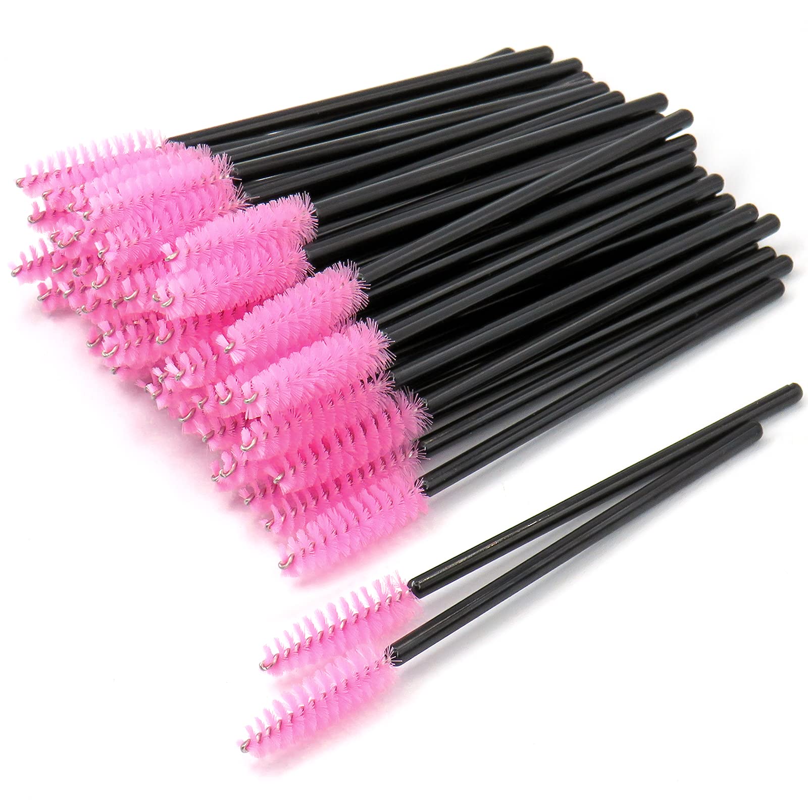 GreenLife® 50 pcs Multicolor Disposable Eyelash Brush Eyebrow Brush Mascara Wands Eye Lash Extension Makeup Kits Applicator Makeup Brush eyebrow spoolie (Black-Pink)