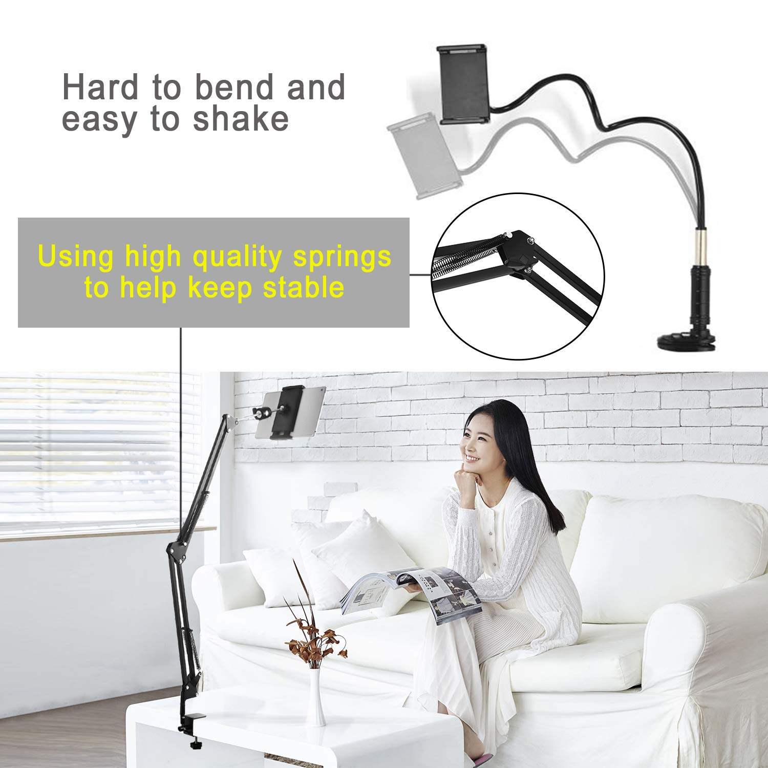 ipad holder for bed,360 Degree Rotating tablet holder for bed with Aluminum Arm for iPad,iPhoneXS, N-Switch, Kindle Fire,or Other 4.5~12.9 inch Devices