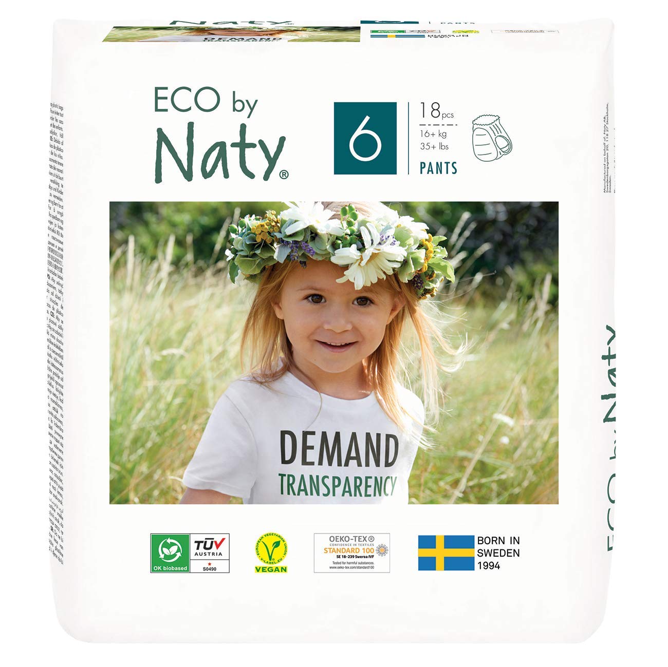 Eco by Naty Nappy Pants - Hypoallergenic and Chemical-Free Pants, Highly Absorbent and Eco Friendly Nappy Pants for Boys and Girls (Size 6 – 18 Count)