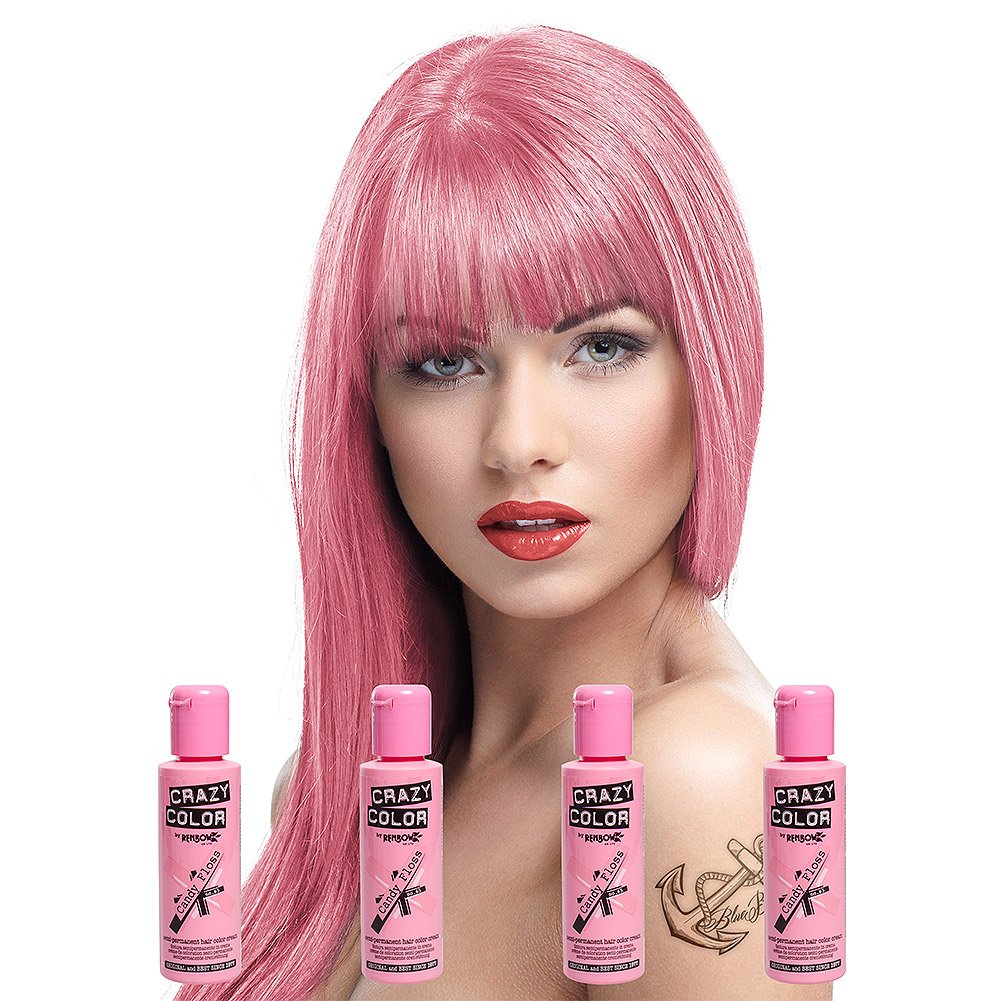 Crazy Color Semi-Permanent Hair Dye 4 Pack (Candy Floss Pink)