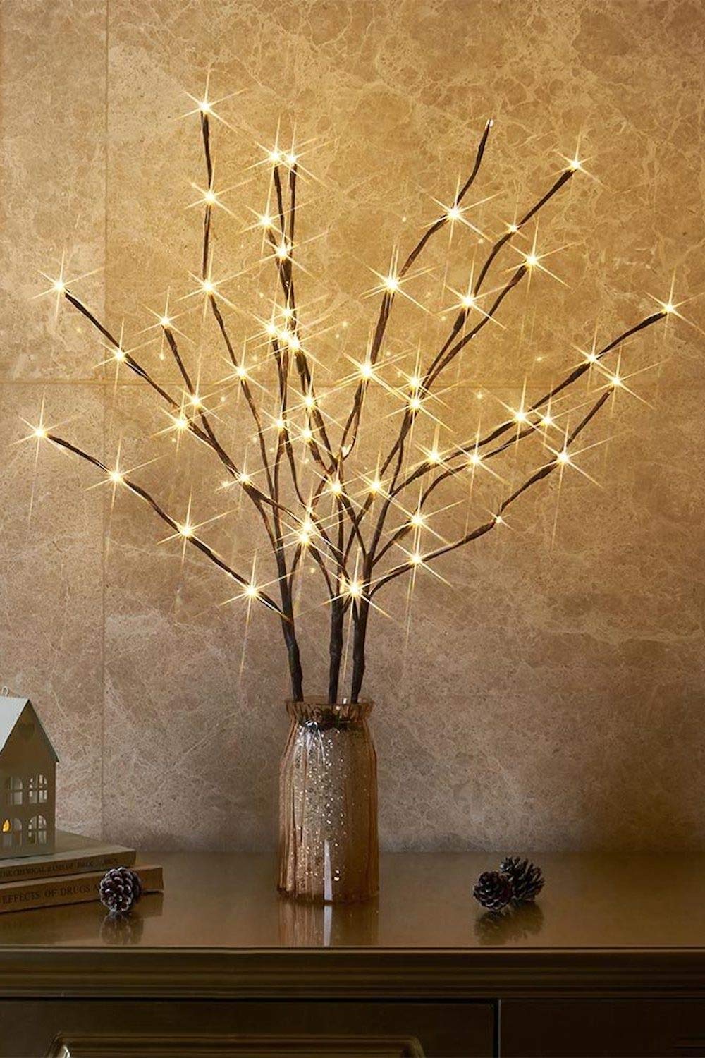 EAMBRITE 3PK 76cm Home Decorative Twig Lights Garden Stake Branch Lights with 60 Warm White LEDs Mains Powered Lighted Branches for Spring Decor Outdoor and Indoor