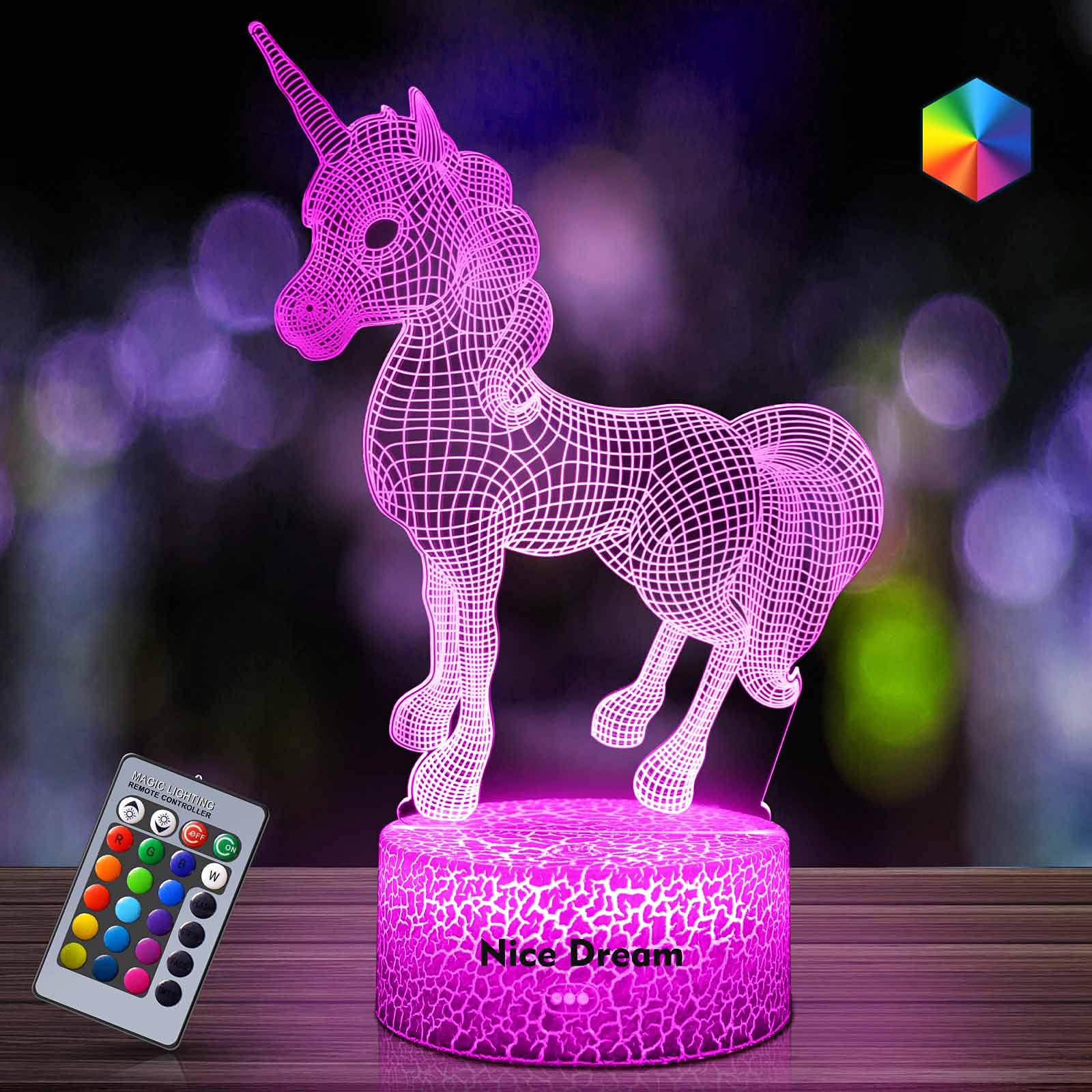 Unicorn Gift Unicorn Night Light for Kids, 3D Light lamp 7 Colors Change with Remote Holiday and Birthday Gifts Ideas for Children (Unicorn)