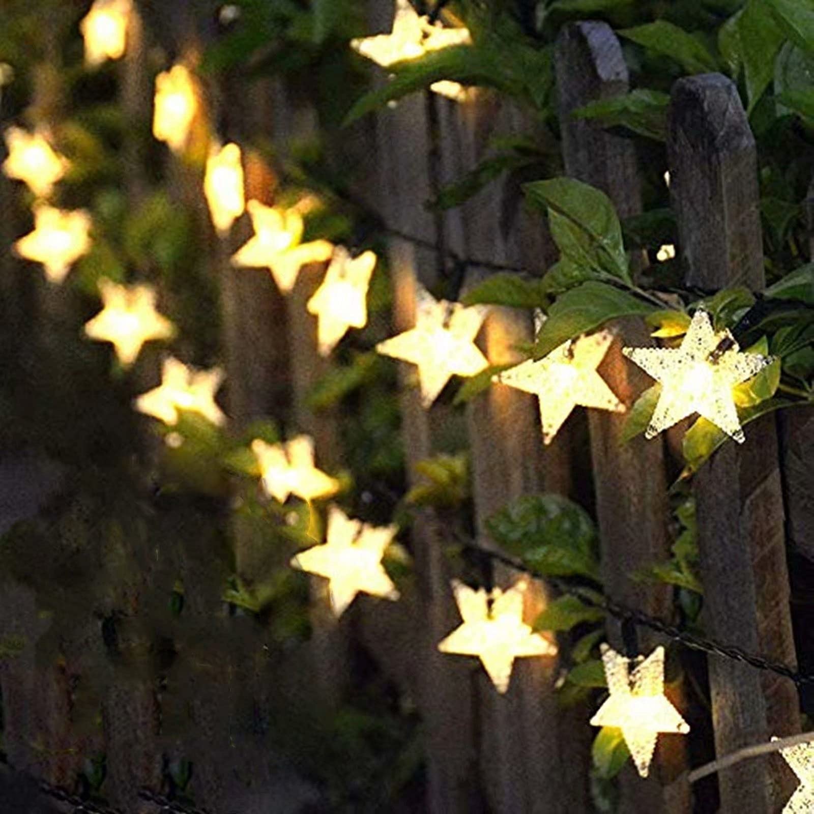 Solar String Lights Garden, 23ft 50 LED Star Fairy Lights Outdoor Solar Powered Led Star String Light Waterproof 8 Modes Decorative Light for Garden Patio Yard Home Wedding Party, Warm White